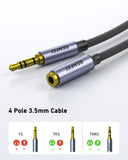 Computer Cables & Adapters: BENFEI 421GY 3M 3.5mm Male to Female AUX Extension Cable, TRRS 4-Pole Stereo Audio Jack Cord for Headphones, Microphone, Smartphones, PC, Laptop, Speakers