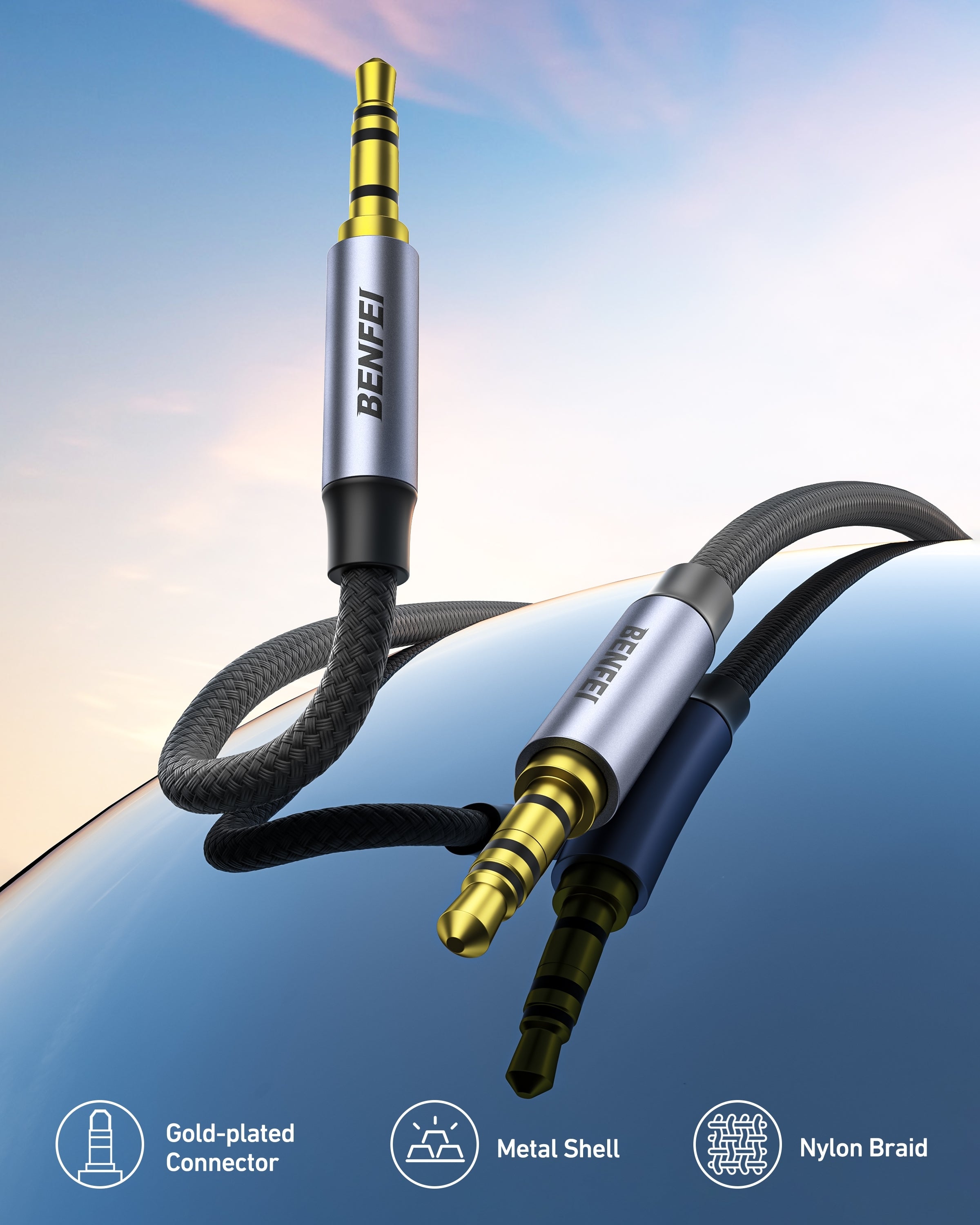 Computer Cables & Adapters: BENFEI 427GY 5M 3.5mm TRRS Male to Male Audio Cable, 4-Pole Stereo Mic Aux Cable, Nylon Braided Headphone Jack Cord
