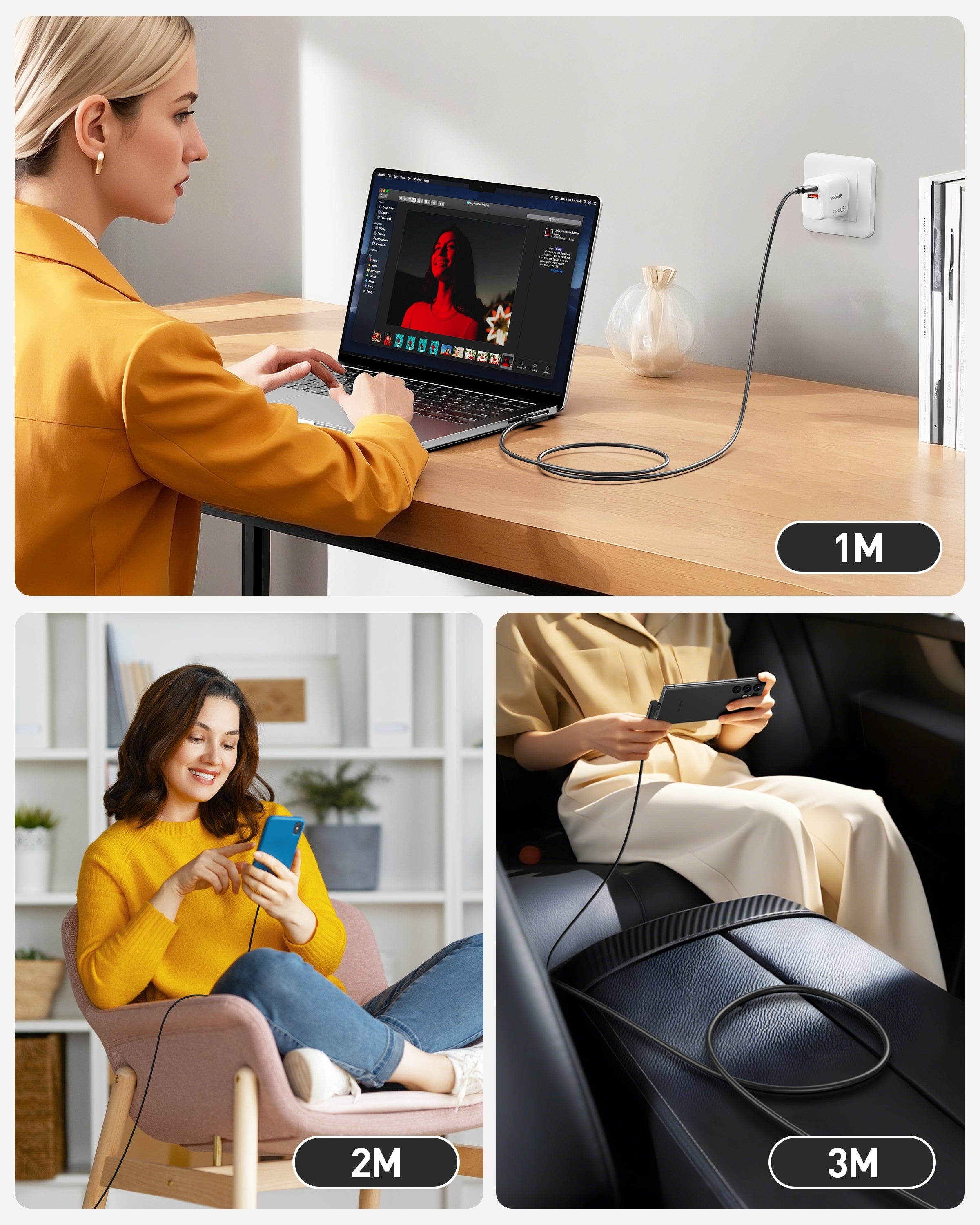 Phone Chargers: BENFEI 428BK-1M USB C to Right Angle USB C Cable , 90-dgree Angled USB 2.0 Type C Charger Cable, 3A Fast Charging & 480Mbps Data Sync, Durable PVC