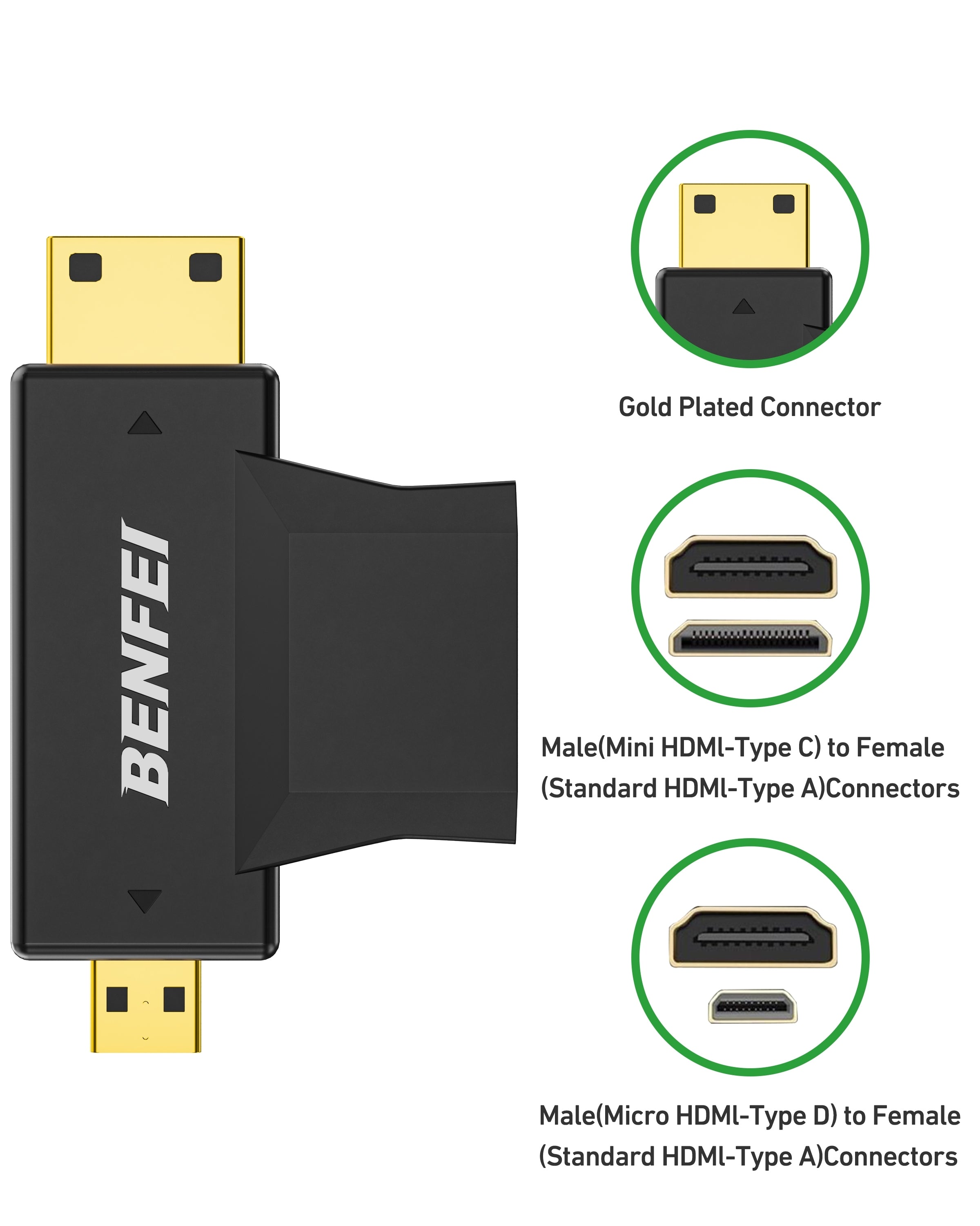 Computer Cables & Adapters: BENFEI 434BK Micro HDMI + Mini HDMI male to HDMI female Adapter