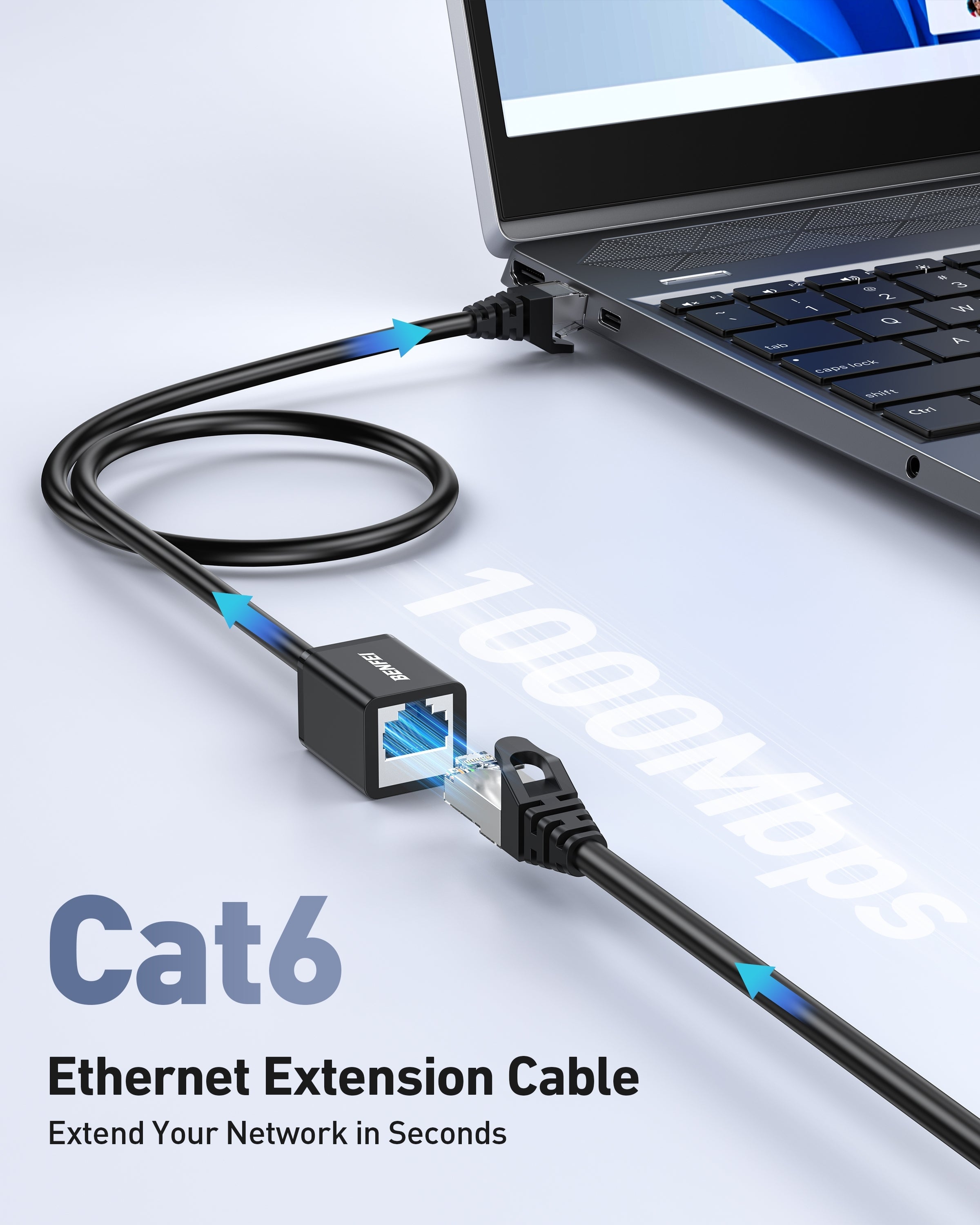 Computer Cables & Adapters: BENFEI 435BK-2M RJ45 Extension Male/Female Patch cords Cat6 1000Mbps 2M