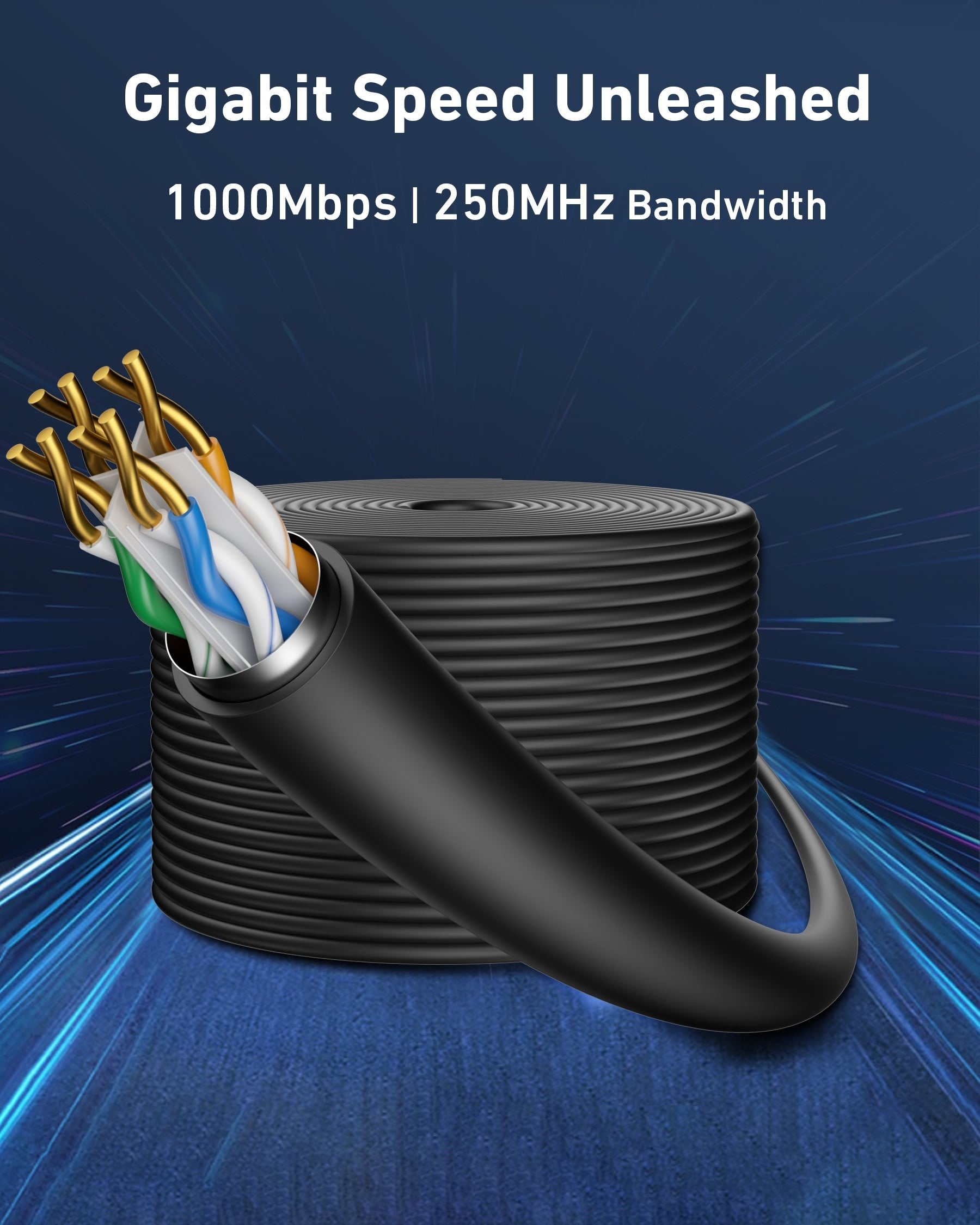 BENFEI 000701BK-305M CAT6 UTP 1000Mbps Waterproof Ethernet Cable 1000FT for Outdoor 305M (Unshielded)