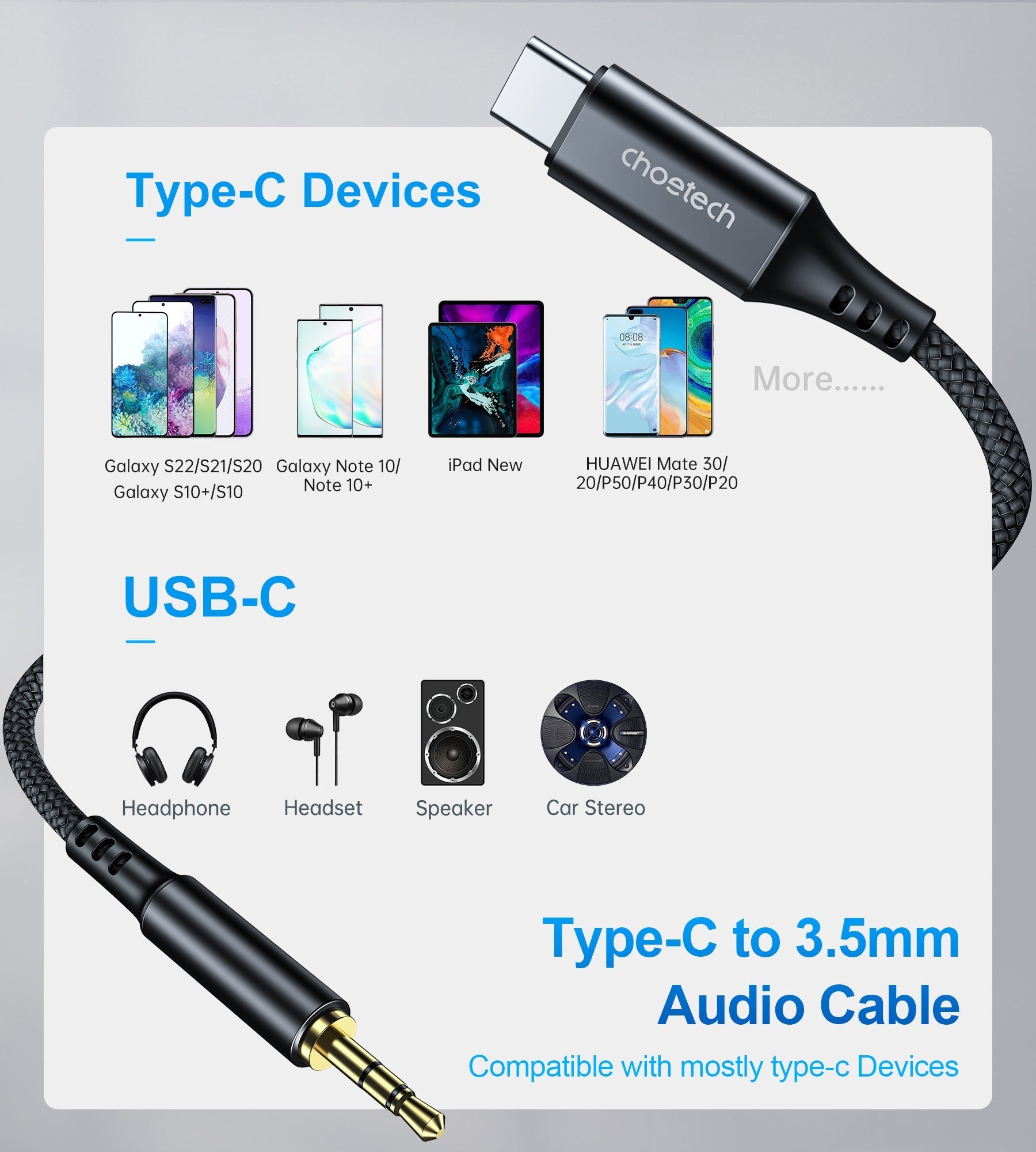Computer Cables & Adapters: CHOETECH AUX006 Type-C To 3.5mm Audio Cable 1M
