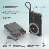 Phone Chargers: CHOETECH B695-BK 10000mAh 22.5W USB-A + USB-C x 2 + MagLeap Wireless Charge Power Bank Black