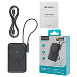 Phone Chargers: CHOETECH B735-BK 10000mAh 20W MagLeap Wireless Power Bank Black with Phone Holder and Build-in Cable