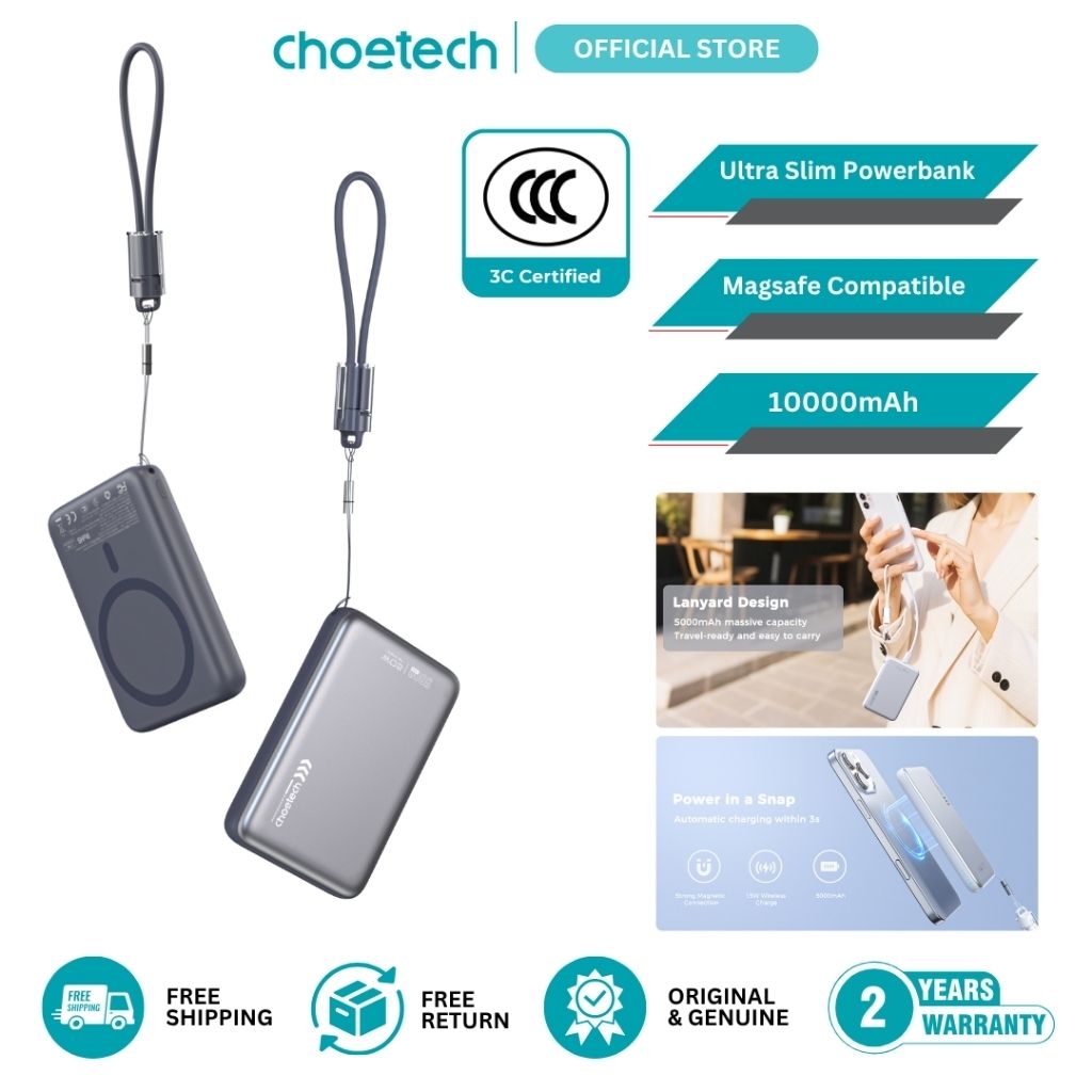 CHOETECH B-862-GY CCC Certified 10000mAh Ultra Thin Magnetic Power Bank