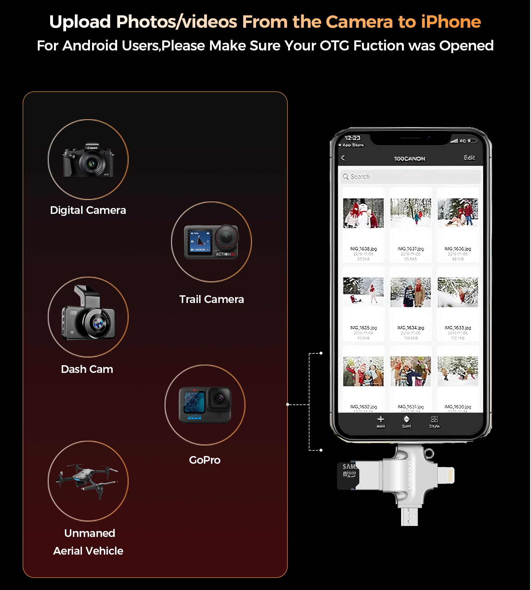 Choetech CR-002-SL EasyGO A+C+Micro+lighting four in one card reader