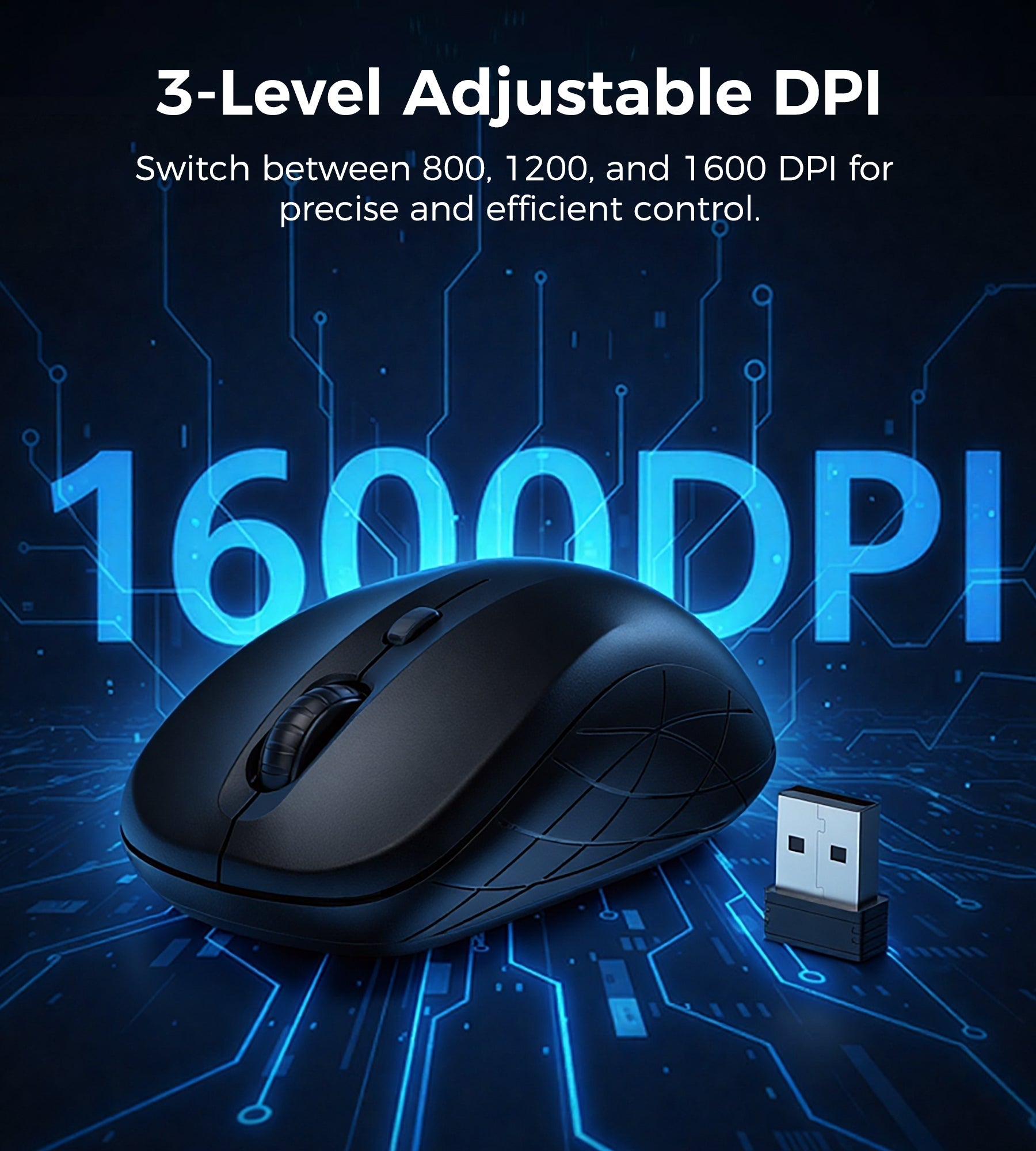 Mouse & Accessories: Choetech KB-002-BK 3-Level Adjustable 1600 DPI Wireless Mouse (Black)