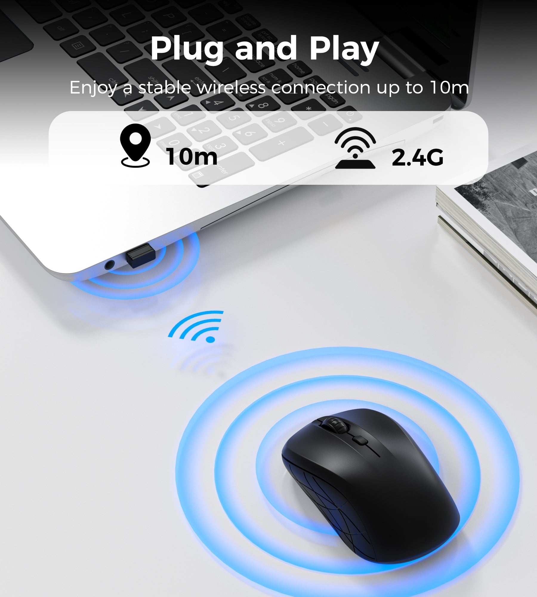 Mouse & Accessories: Choetech KB-002-BK 3-Level Adjustable 1600 DPI Wireless Mouse (Black)