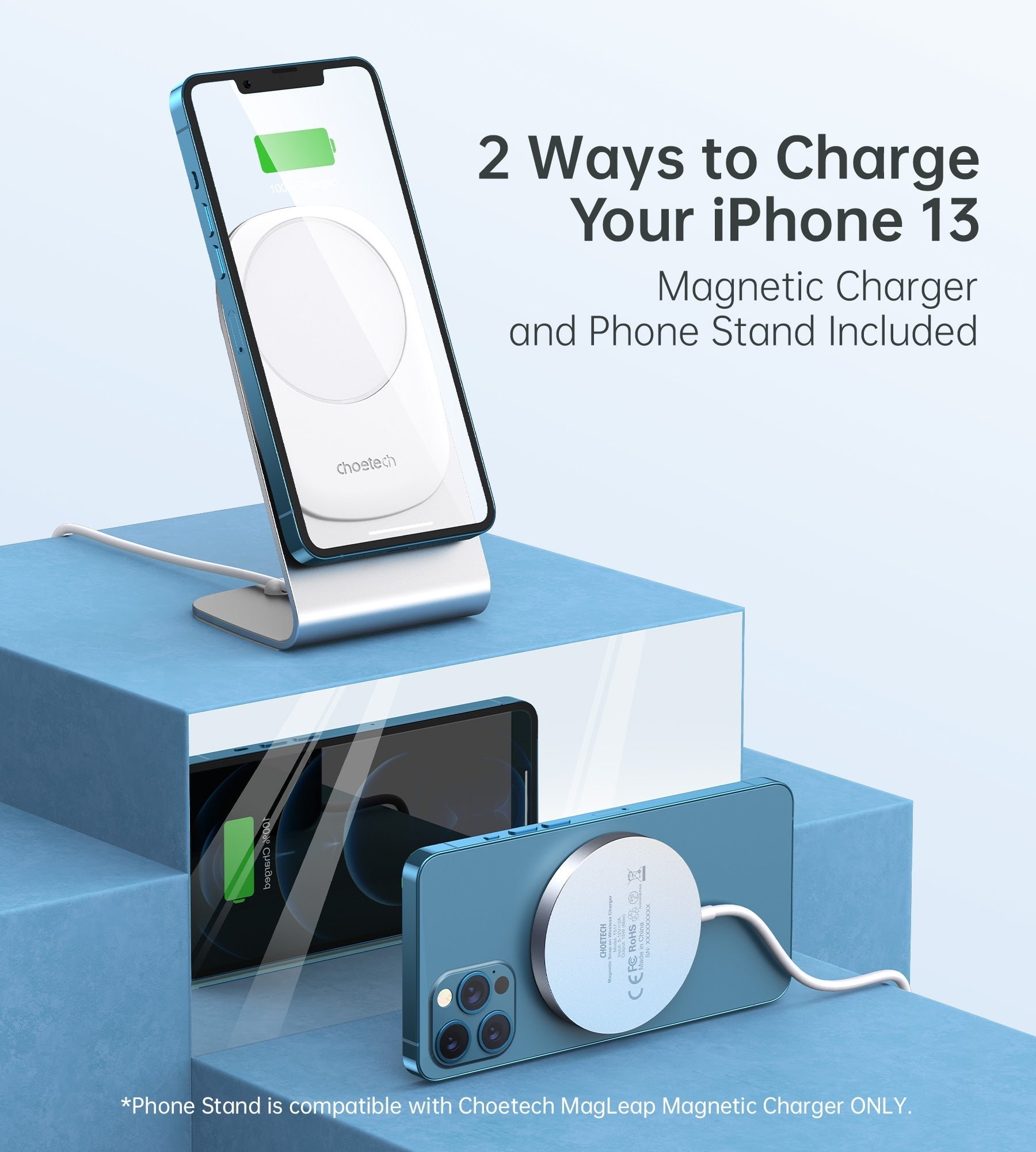 Phone Chargers: CHOETECH MIX00117SL Magasafe Fast Wireless Charger Stand Holder For iPhone 13/12 (H047+T517)