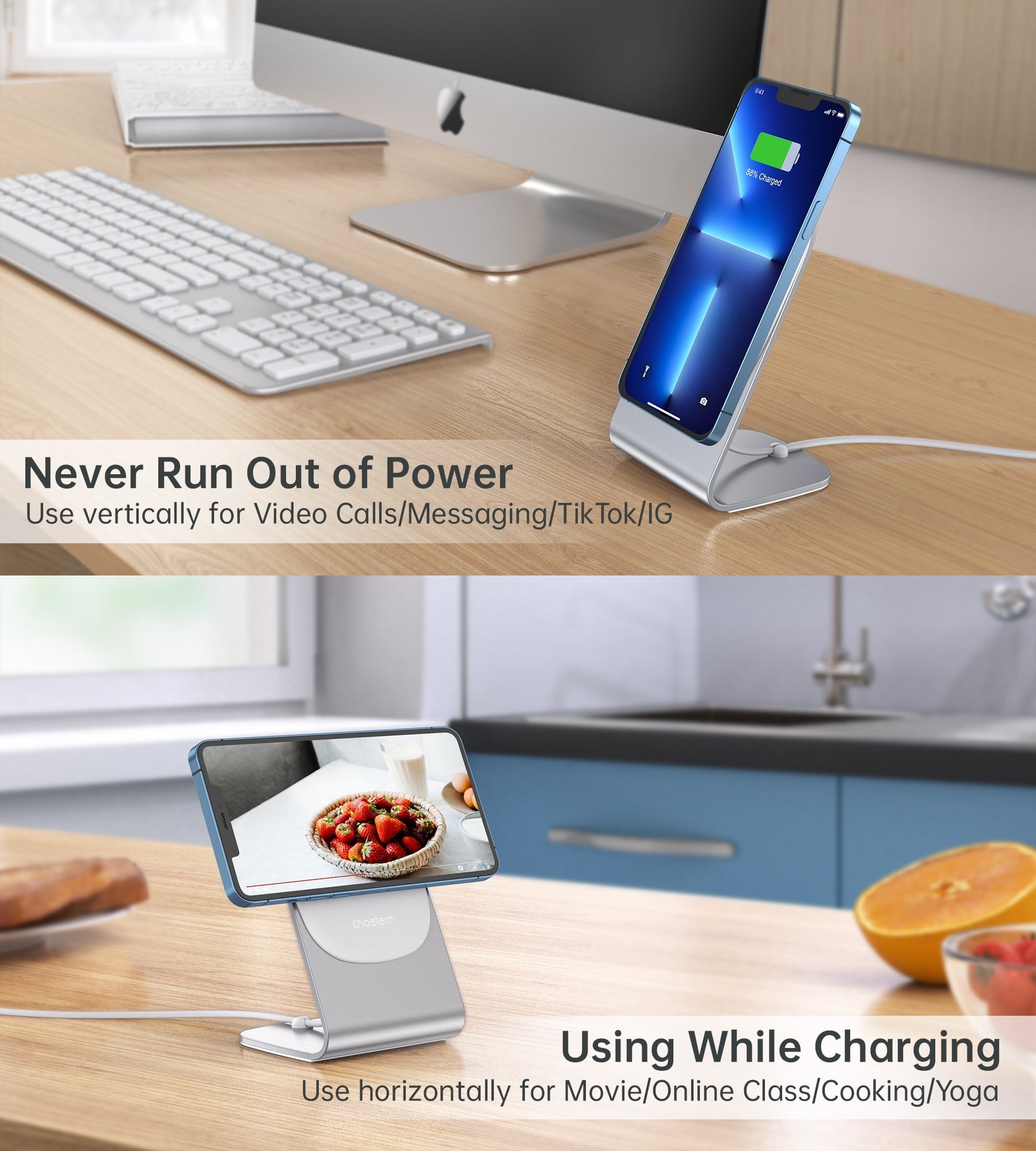 Phone Chargers: CHOETECH MIX00117SL Magasafe Fast Wireless Charger Stand Holder For iPhone 13/12 (H047+T517)