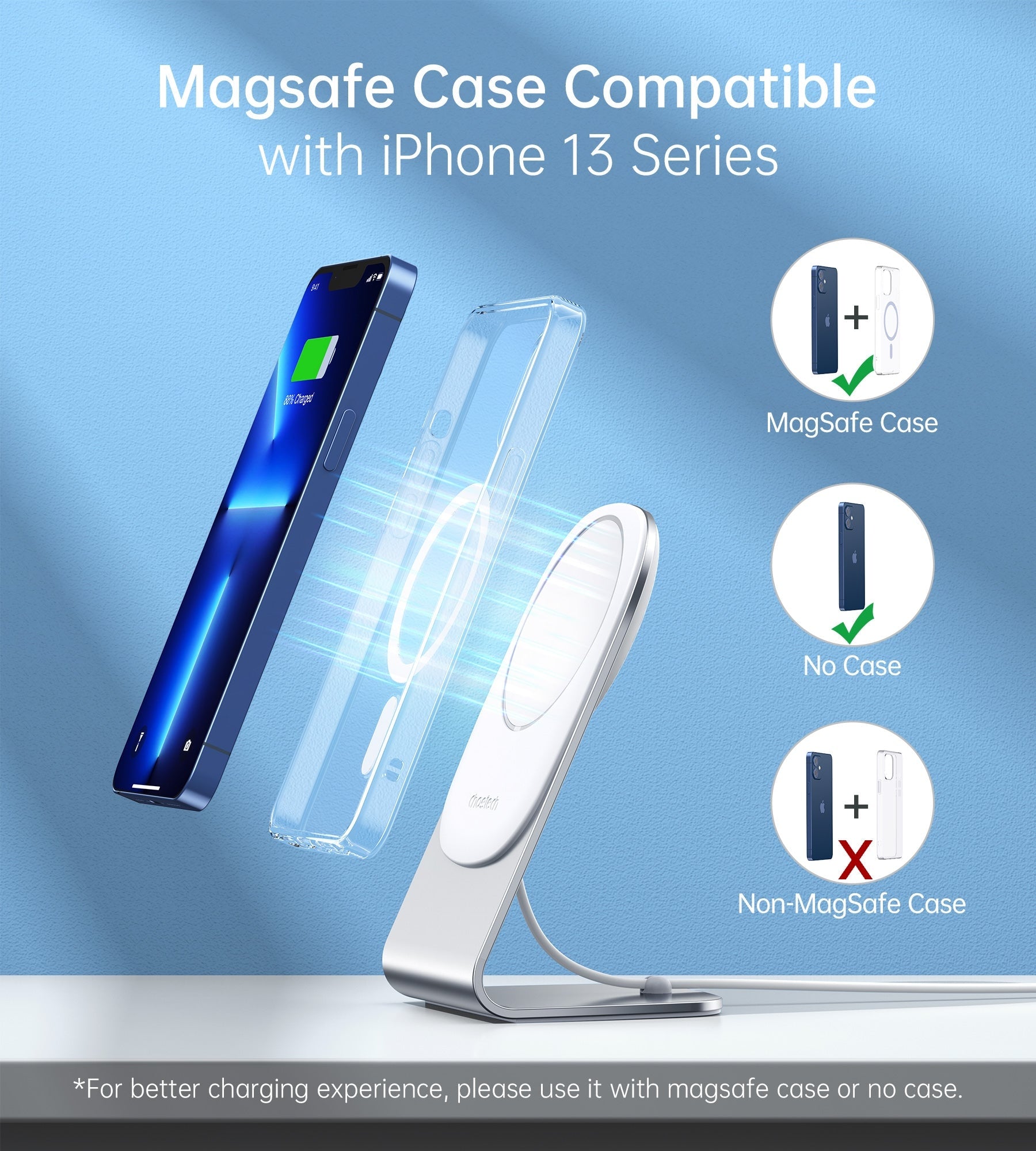 Phone Chargers: CHOETECH MIX00117SL Magasafe Fast Wireless Charger Stand Holder For iPhone 13/12 (H047+T517)