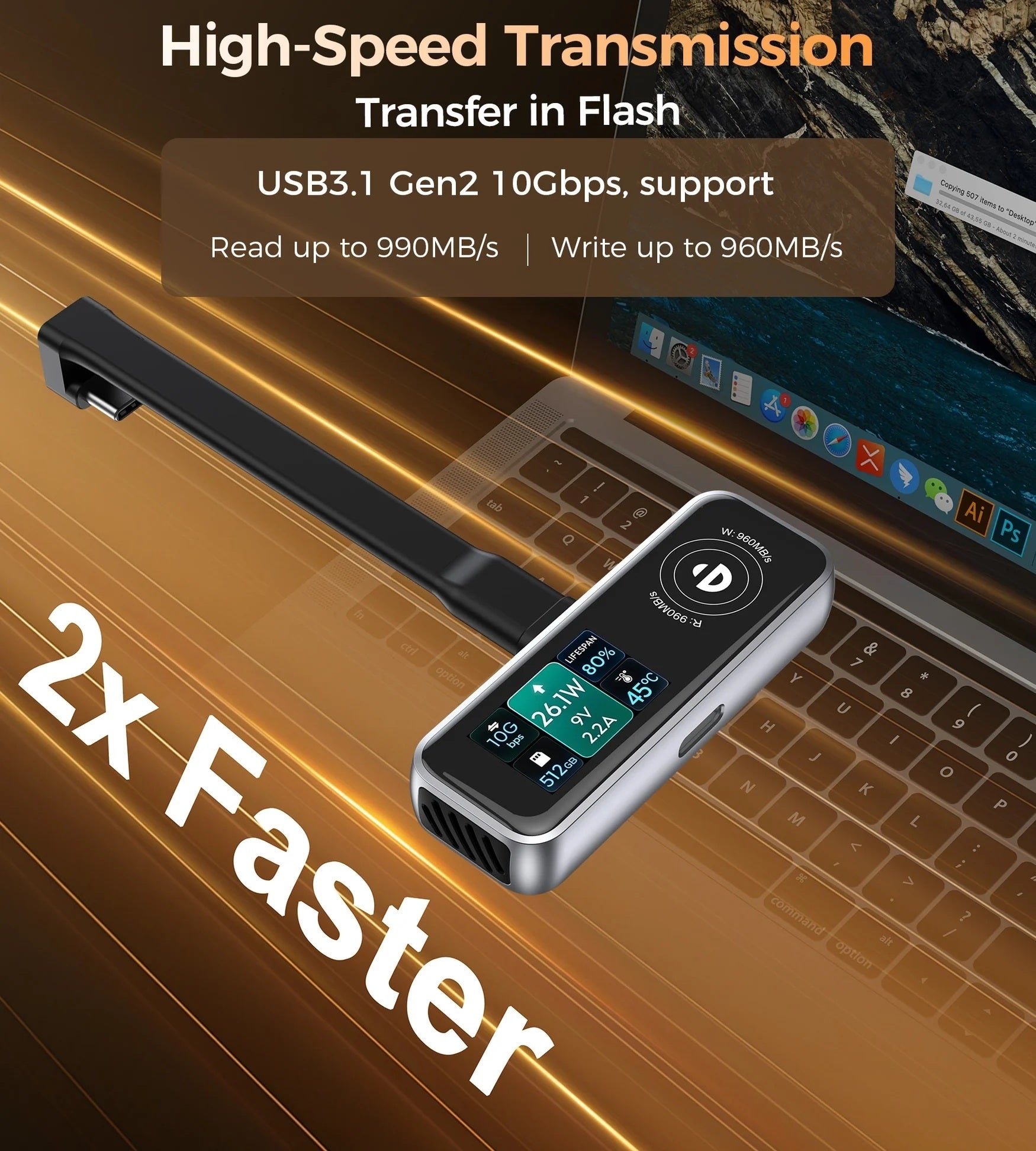 USB Flash Drives: CHOETECH MSE023 Mobile Phone 512GB Portable SSD 10Gbps, Cooling Fan, for Phone Use