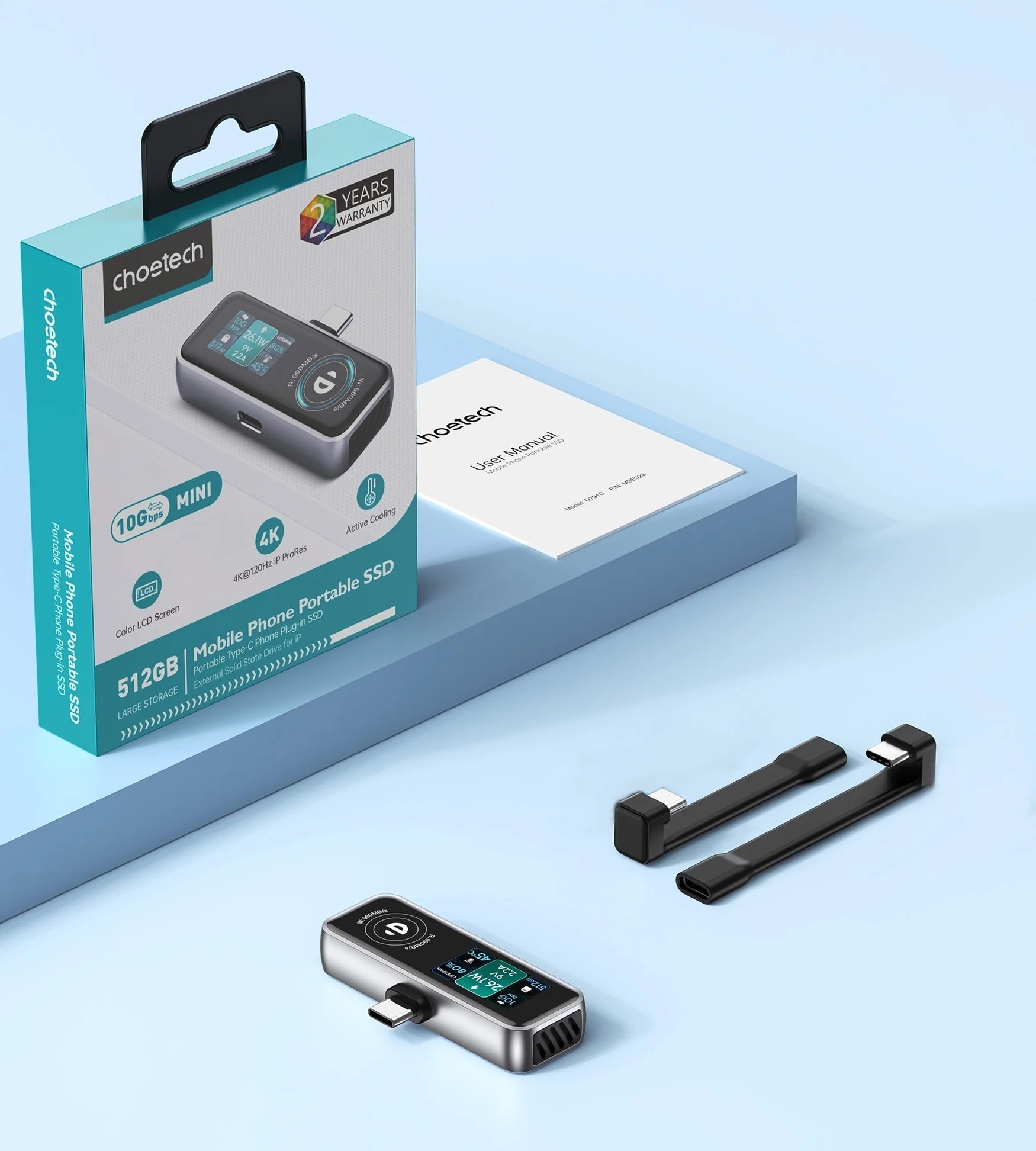 USB Flash Drives: CHOETECH MSE023 Mobile Phone 512GB Portable SSD 10Gbps, Cooling Fan, for Phone Use