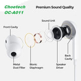 Phone Chargers: Choetech OC-A011 USB-C In-Ear Headphones 1.2m - White