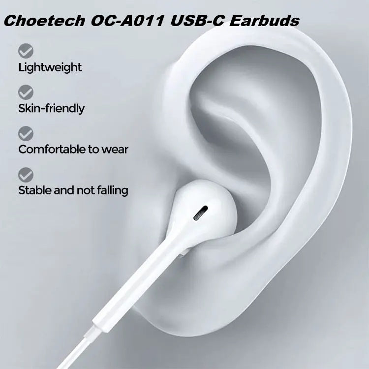 Phone Chargers: Choetech OC-A011 USB-C In-Ear Headphones 1.2m - White