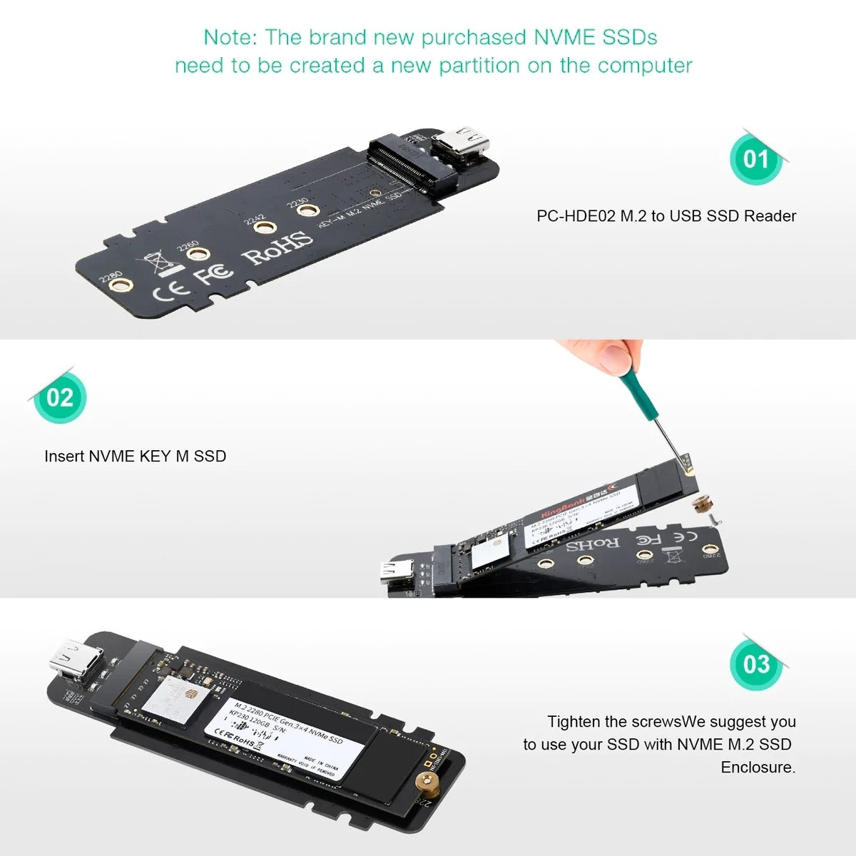 Hard Drives: CHOETECH PC-HDE02 M.2 to USB SSD Reader (Enclosure only) Supports M-Key (PCI-E NVMe-based)