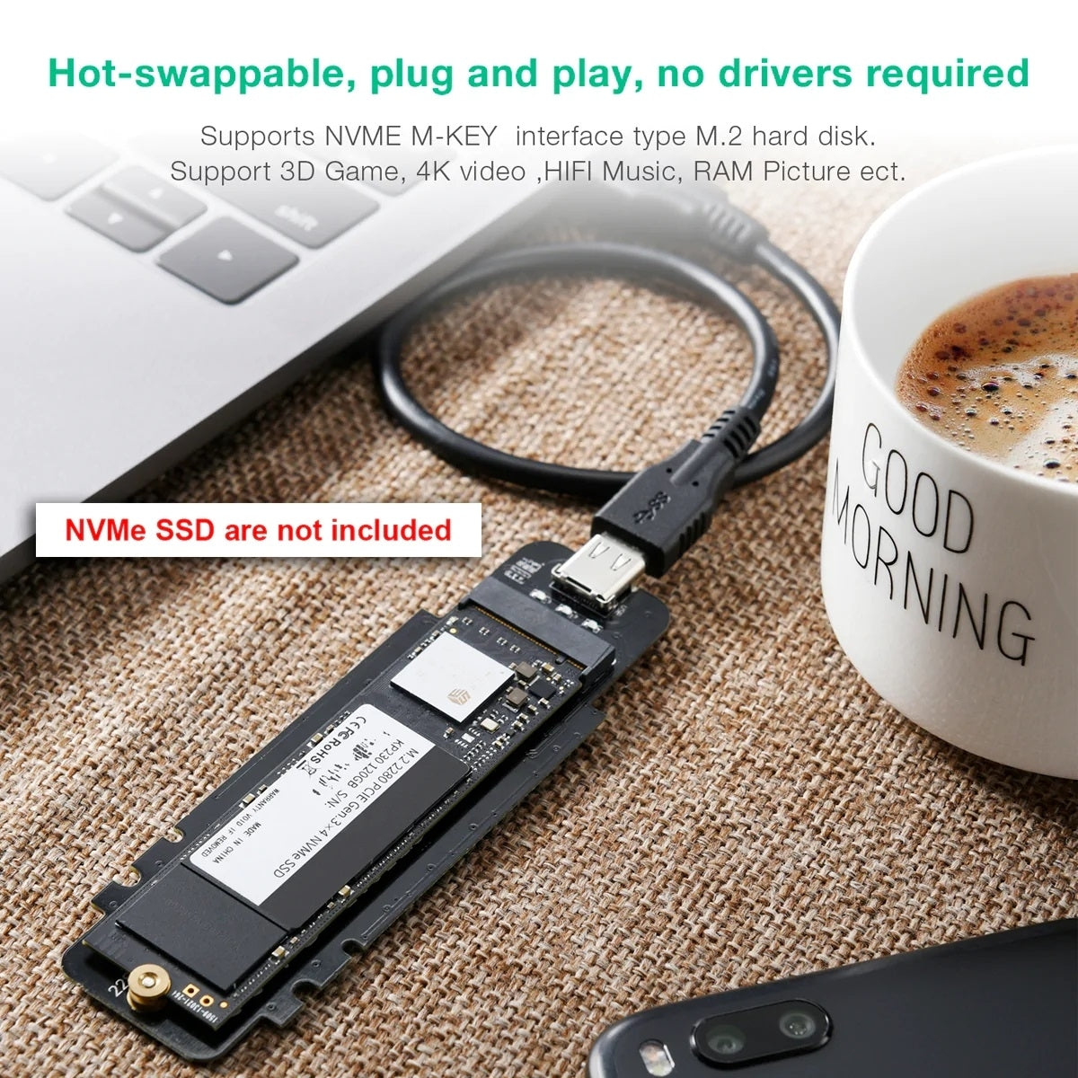 Hard Drives: CHOETECH PC-HDE02 M.2 to USB SSD Reader (Enclosure only) Supports M-Key (PCI-E NVMe-based)