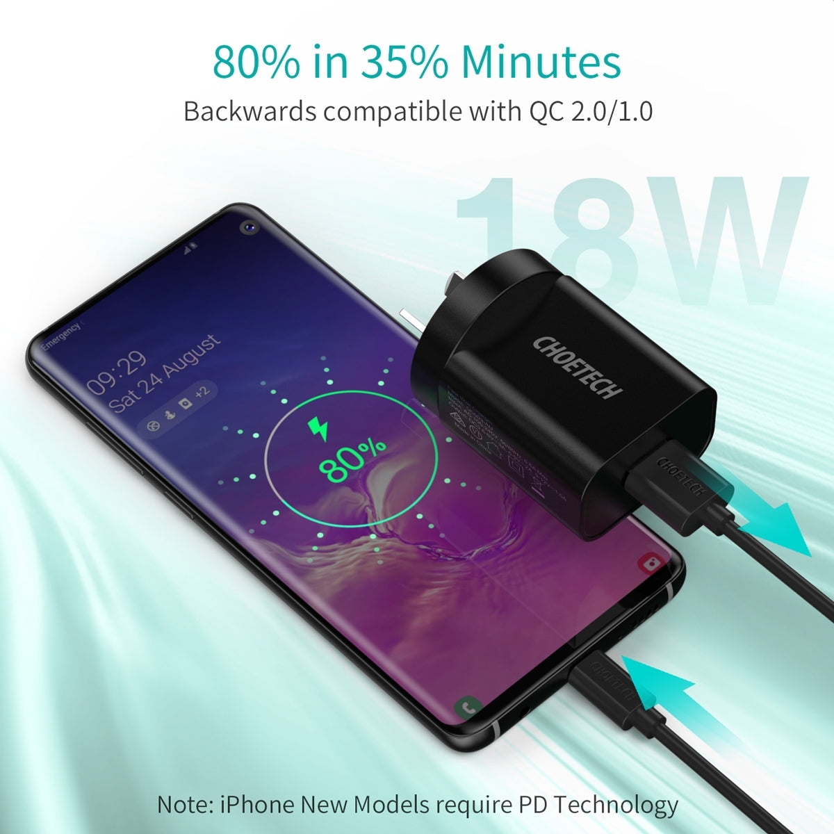 Phone Chargers: CHOETECH Q5003 18W QC Quick Charger (Black)