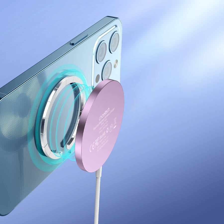 Phone Chargers: CHOETECH T518-PK Magnetic Wireless Charger for all Qi Cell Phone & iPhones 12/13/14/15 (Pink)