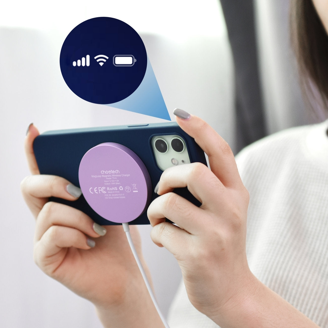 Phone Chargers: CHOETECH T518-PK Magnetic Wireless Charger for all Qi Cell Phone & iPhones 12/13/14/15 (Pink)