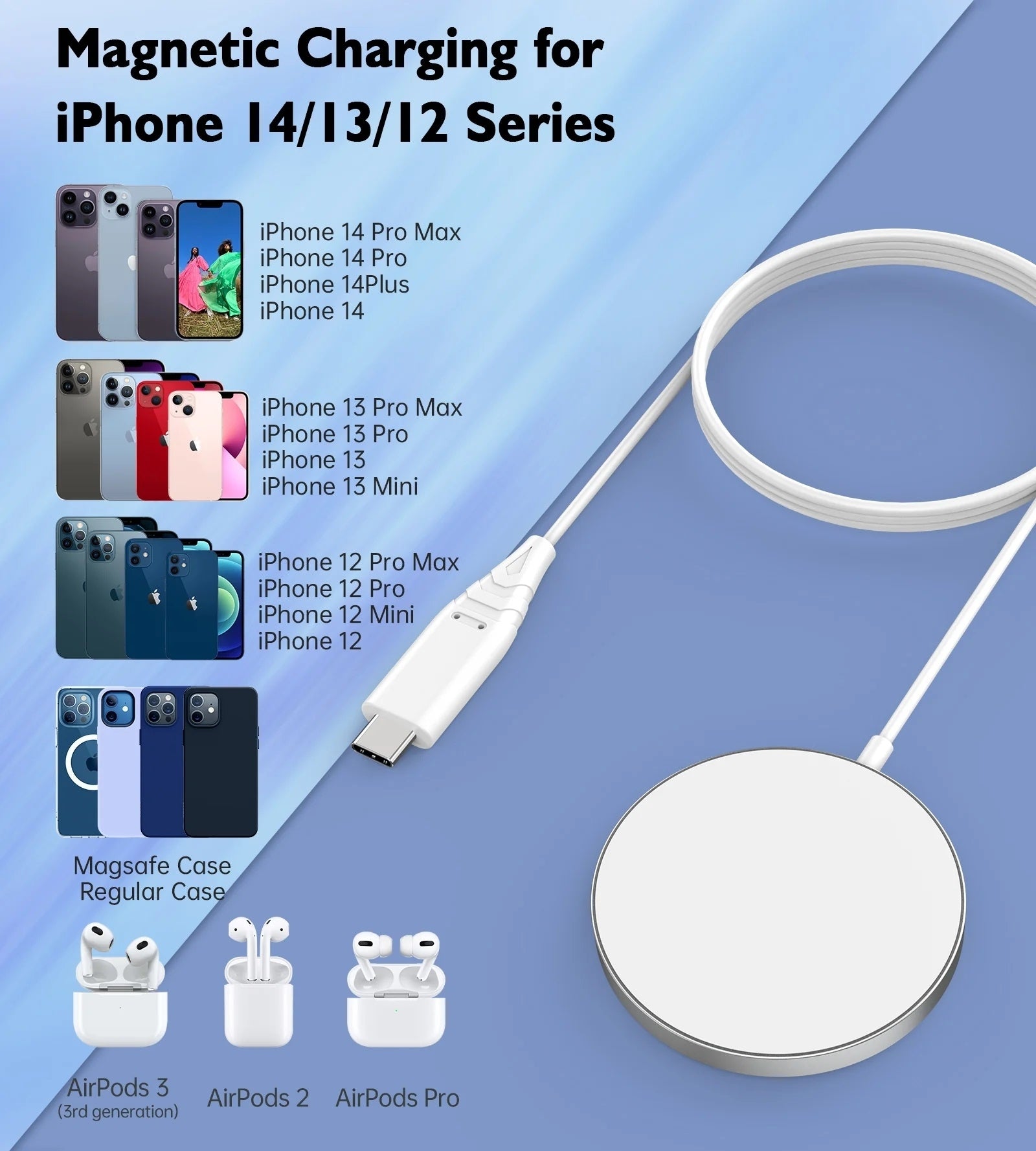 Phone Chargers: CHOETECH T518-PK Magnetic Wireless Charger for all Qi Cell Phone & iPhones 12/13/14/15 (Pink)
