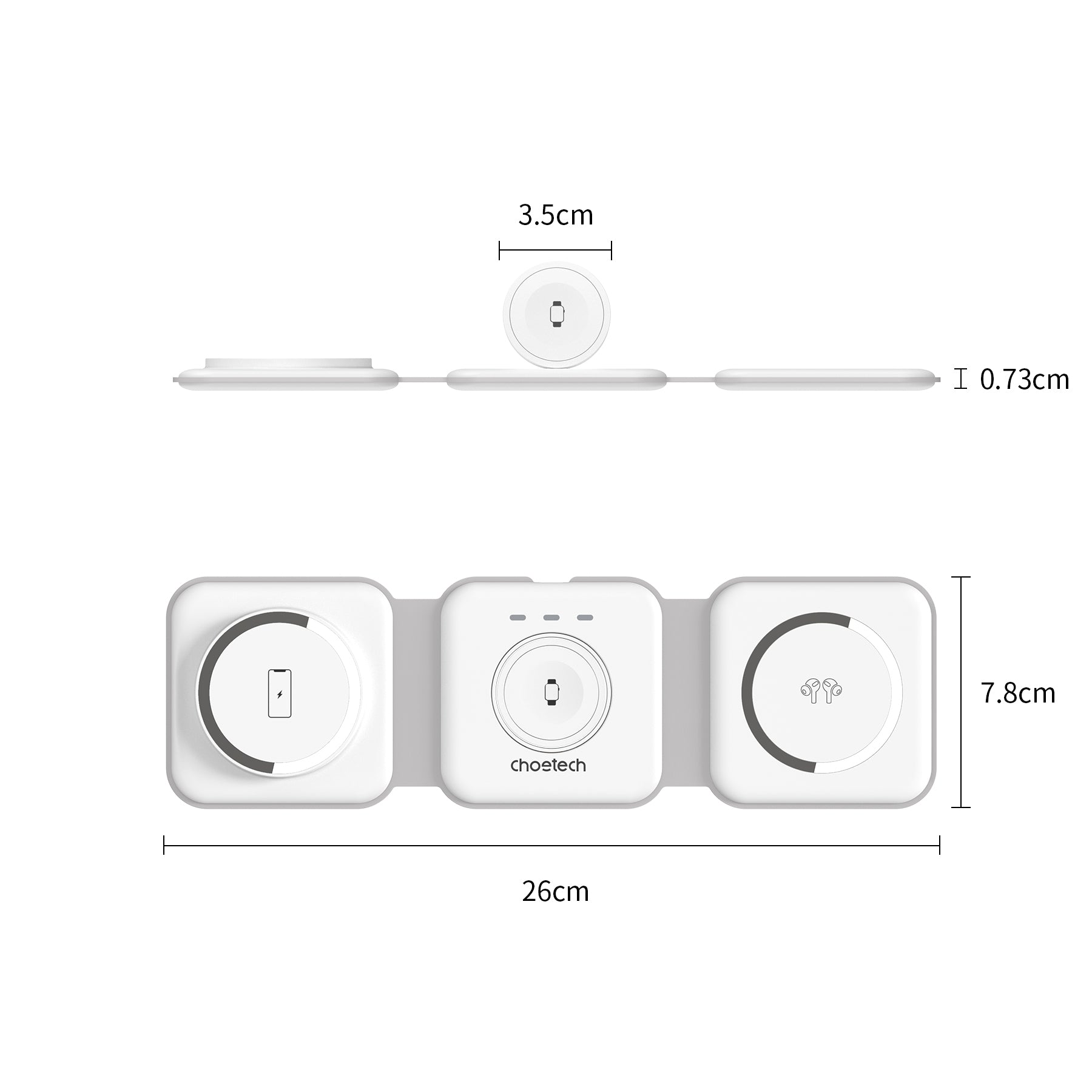 Phone Chargers: CHOETECH T588-F-WH 3-in-1 Foldable Fast Wireless Charger for Phone/Watch/Earphone