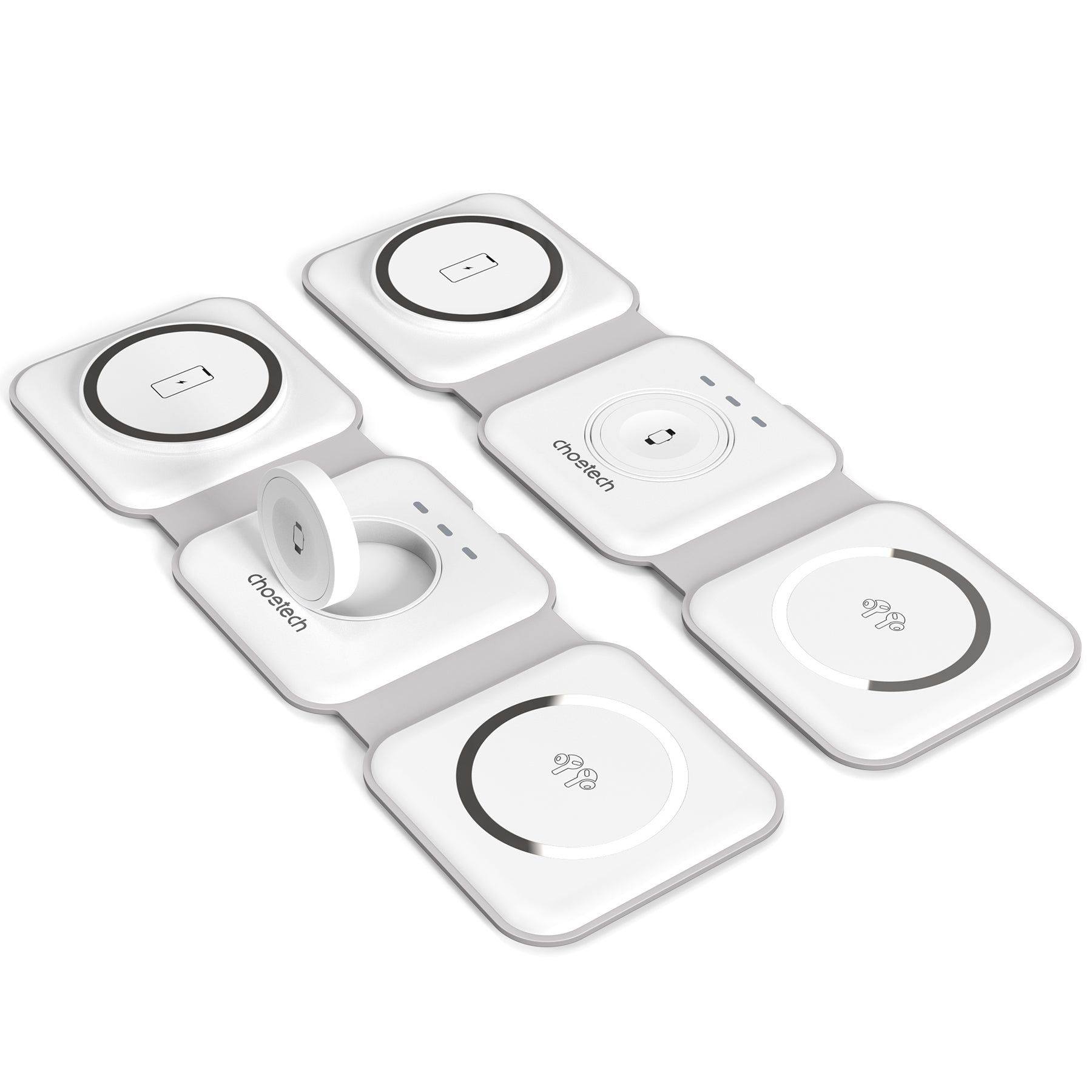 Phone Chargers: CHOETECH T588-F-WH 3-in-1 Foldable Fast Wireless Charger for Phone/Watch/Earphone