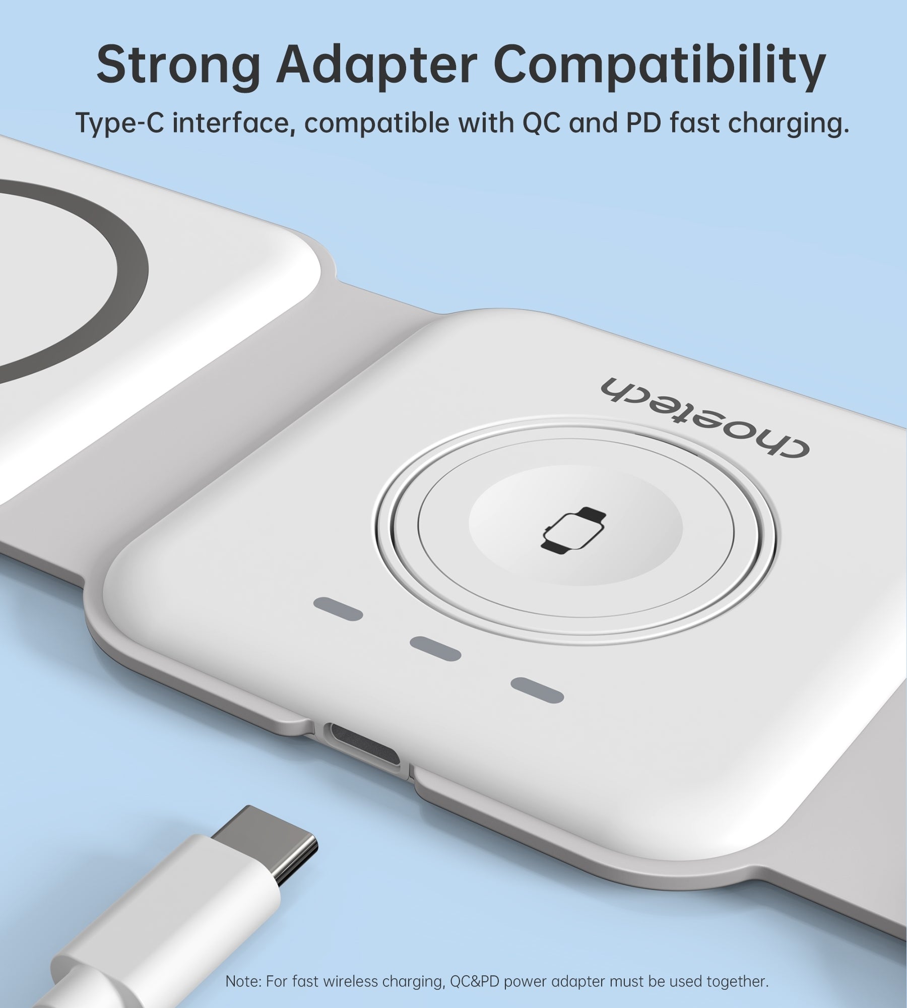 Phone Chargers: CHOETECH T588-F-WH 3-in-1 Foldable Fast Wireless Charger for Phone/Watch/Earphone