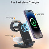 Phone Chargers: CHOETECH T608-F-BK 15W 4-in-1 Wireless Charger Stand for iWatch and Samsung Watch (Black)