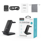 Phone Chargers: CHOETECH T608-F-BK 15W 4-in-1 Wireless Charger Stand for iWatch and Samsung Watch (Black)