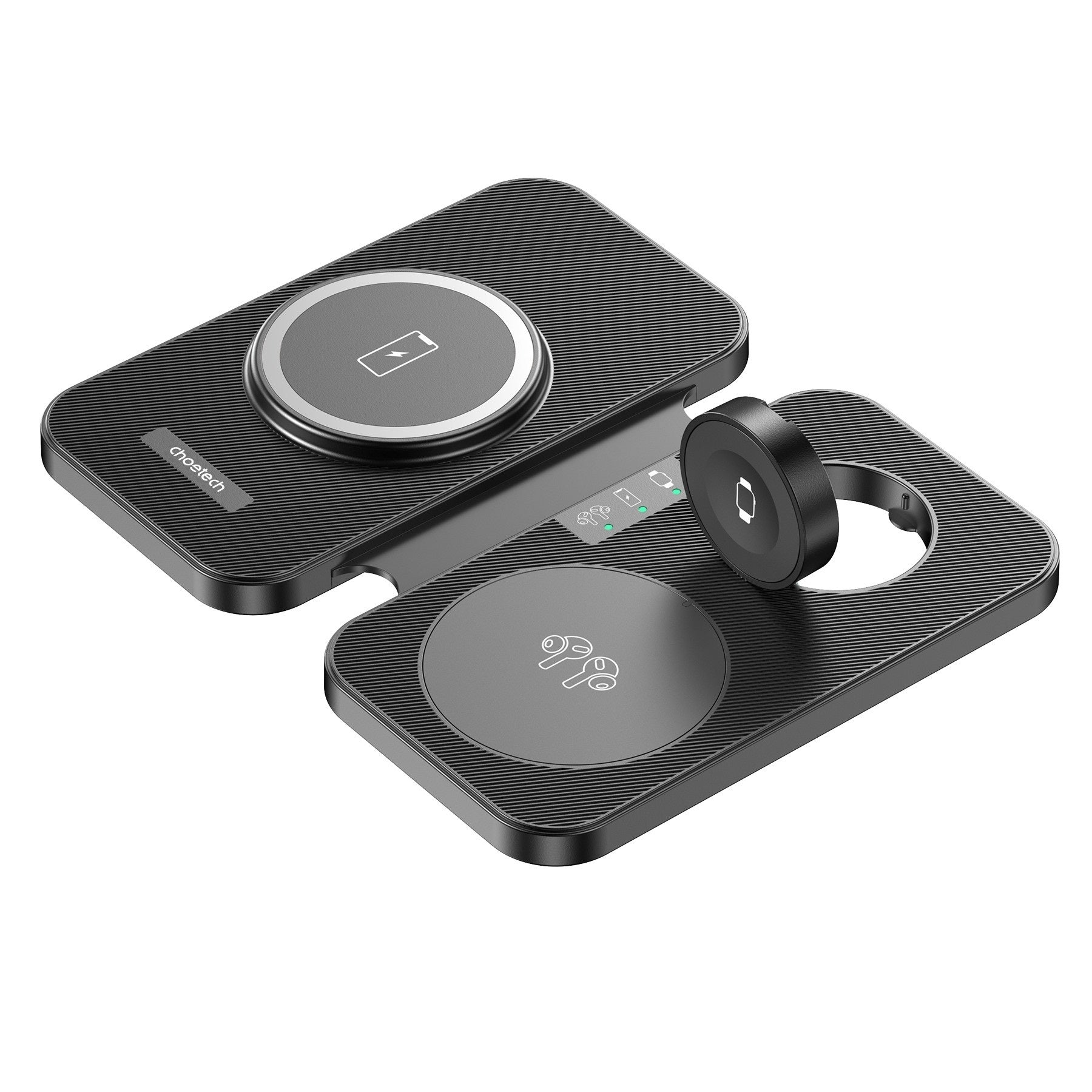 Phone Chargers: CHOETECH T616-F-BK 3in1 Magnetic Foldable Wireless Charger Black