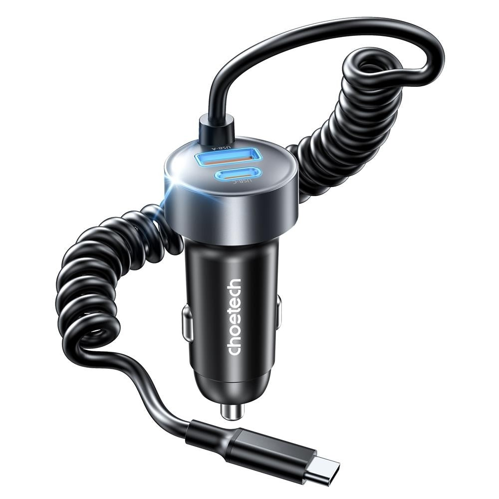 Phone Chargers: CHOETECH TC0030 65W 3-Port Fast Car Charger with 3.3ft Type-C Stretchable Cable