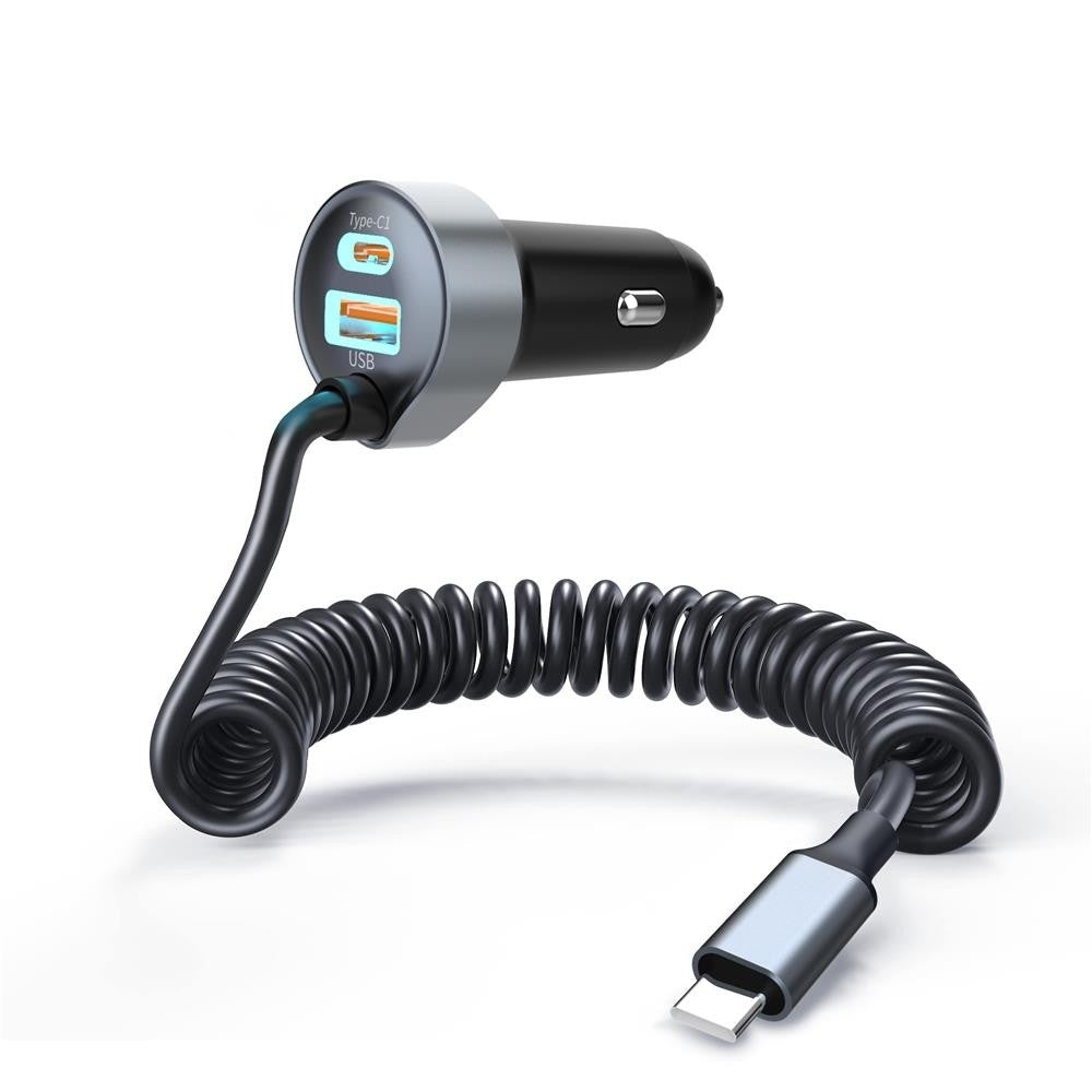 Phone Chargers: CHOETECH TC0030 65W 3-Port Fast Car Charger with 3.3ft Type-C Stretchable Cable