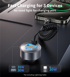 Phone Chargers: CHOETECH TC0030 65W 3-Port Fast Car Charger with 3.3ft Type-C Stretchable Cable