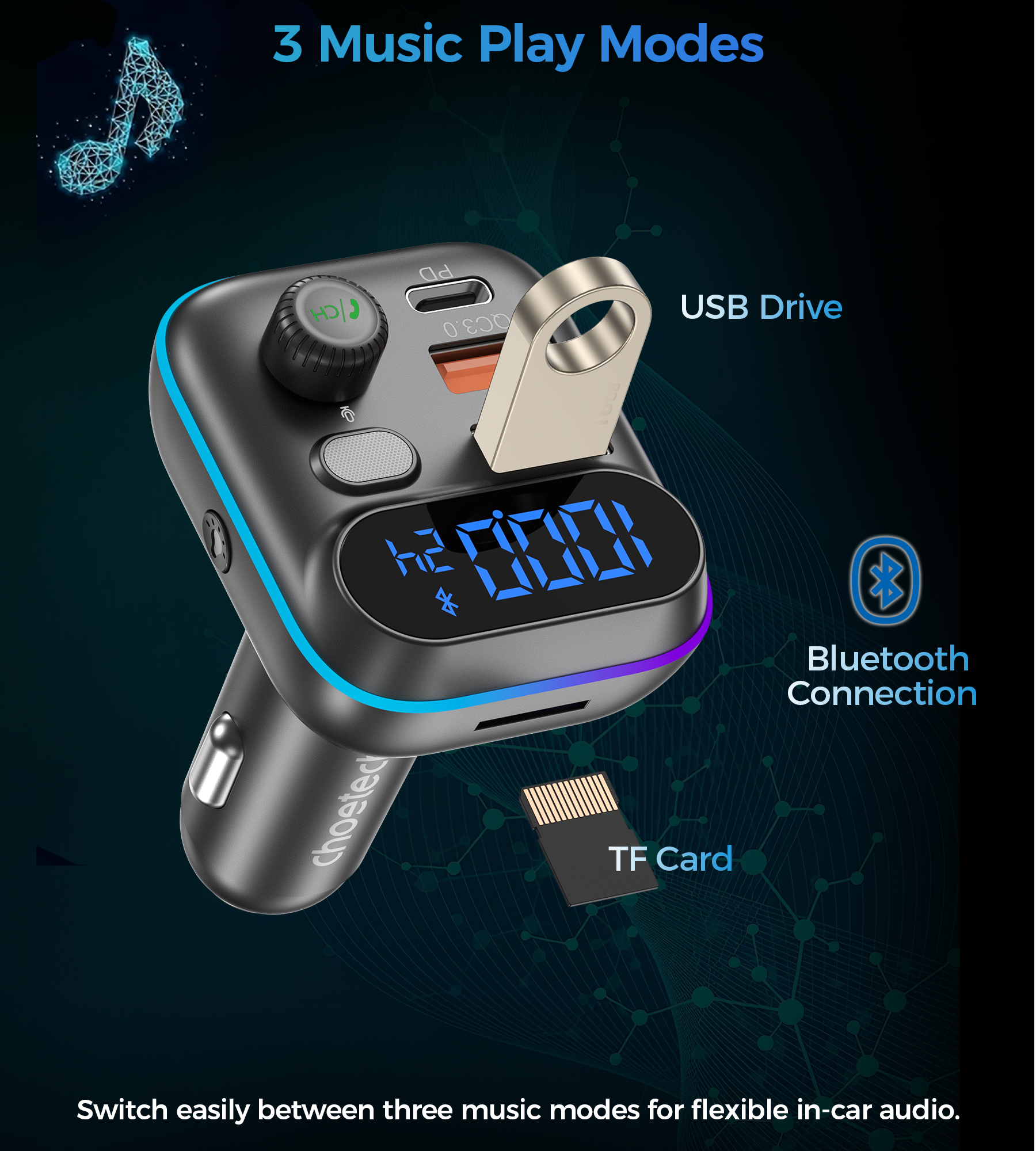 Car Mounts: Choetech TC0050 PD36W Bluetooth FM Car Transmitter Charger
