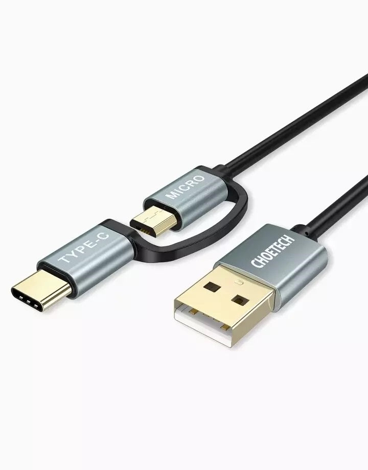 Phone Chargers: CHOETECH XAC-0012-102BK 2-in-1 USB Type C+Micro USB Cable 1.2m Charge & Sync for Samsung Phones