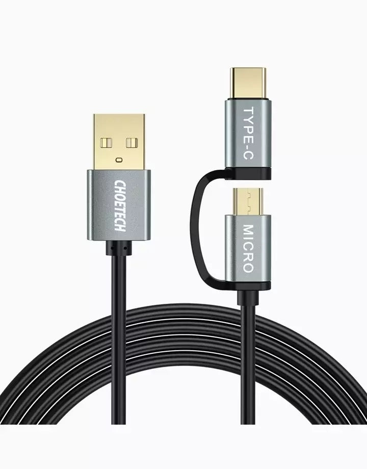 Phone Chargers: CHOETECH XAC-0012-102BK 2-in-1 USB Type C+Micro USB Cable 1.2m Charge & Sync for Samsung Phones
