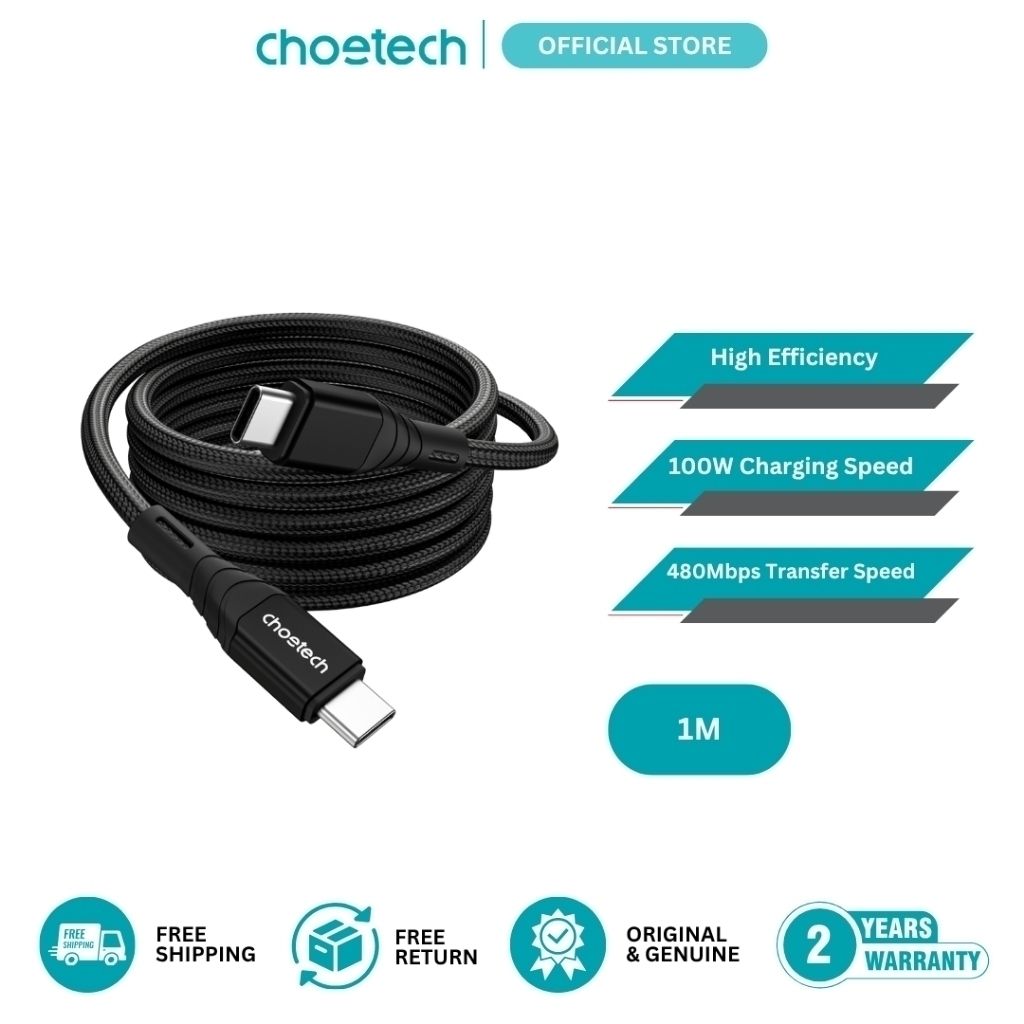 CHOETECH XCC-1008 USB-C-C PD100W M to M Fast charging Cable 1M Black