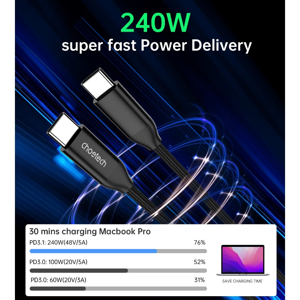 Computer Cables & Adapters: CHOETECH XCC-1036 USB-C M to M PD3.1 240W Super Fast Charging Cable 2M