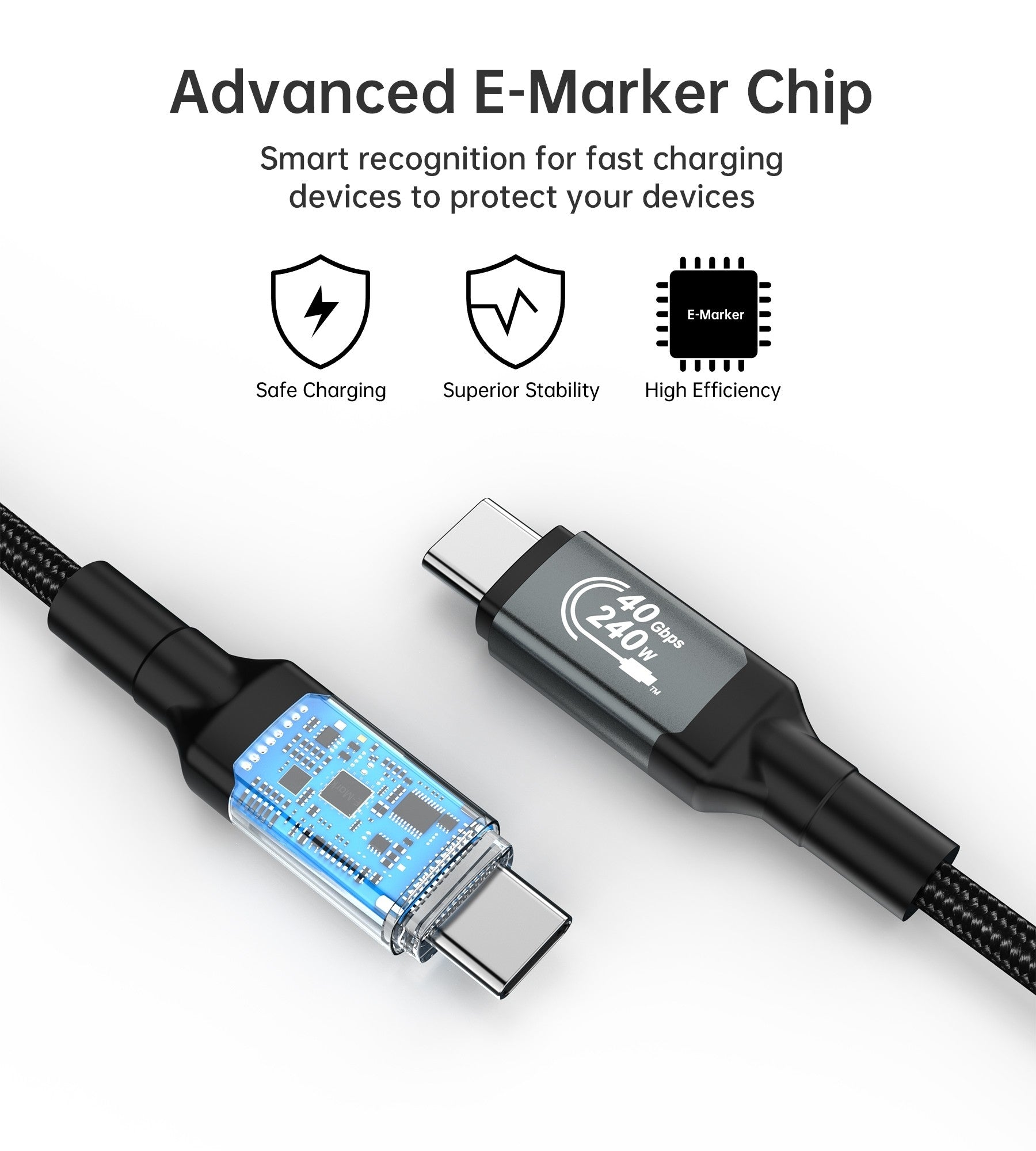 Computer Cables & Adapters: CHOETECH XCC-1040 USB-C M to M 240W Super Fast Speed Gen3 Cable 1.2M