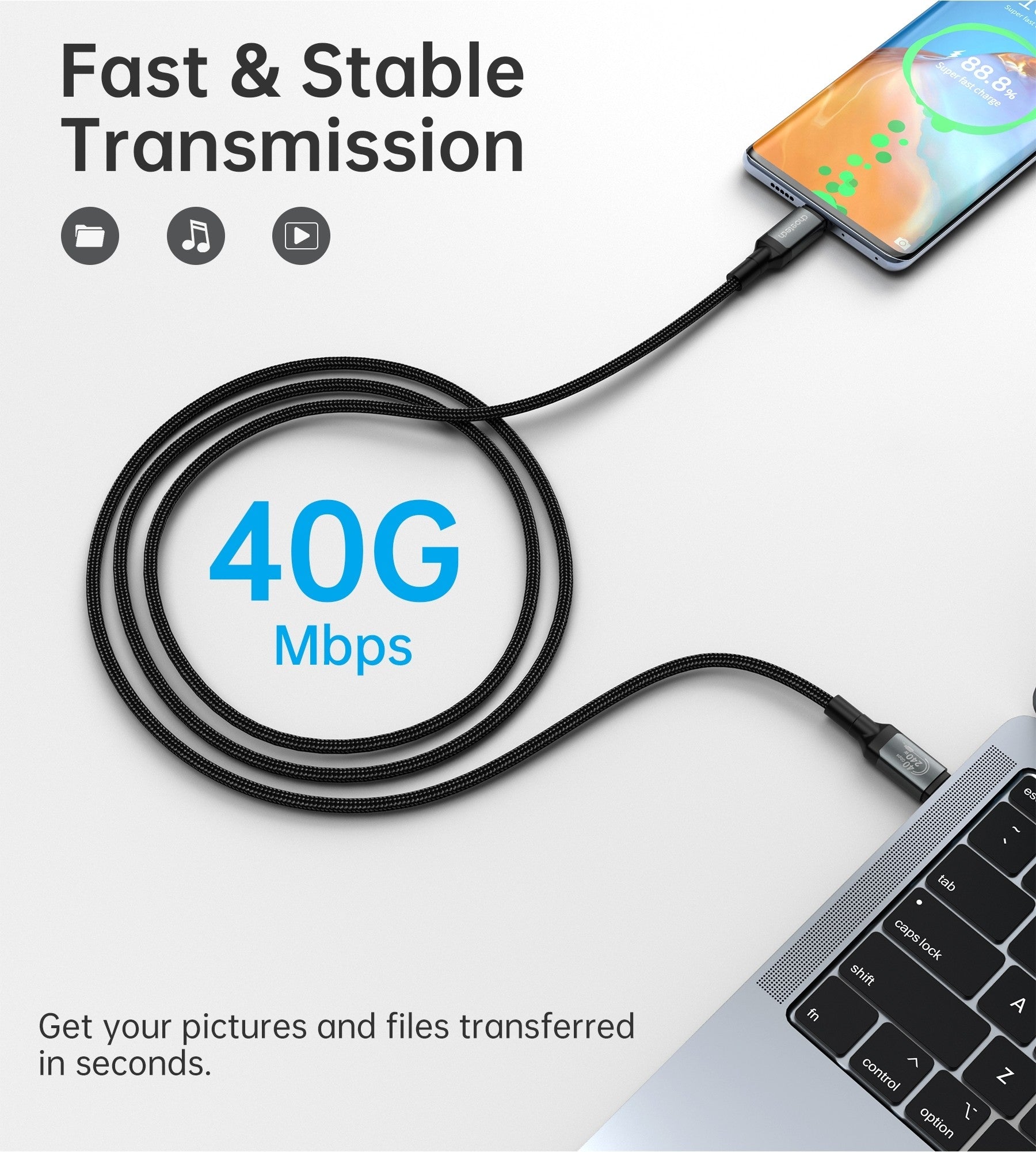 Computer Cables & Adapters: CHOETECH XCC-1040 USB-C M to M 240W Super Fast Speed Gen3 Cable 1.2M