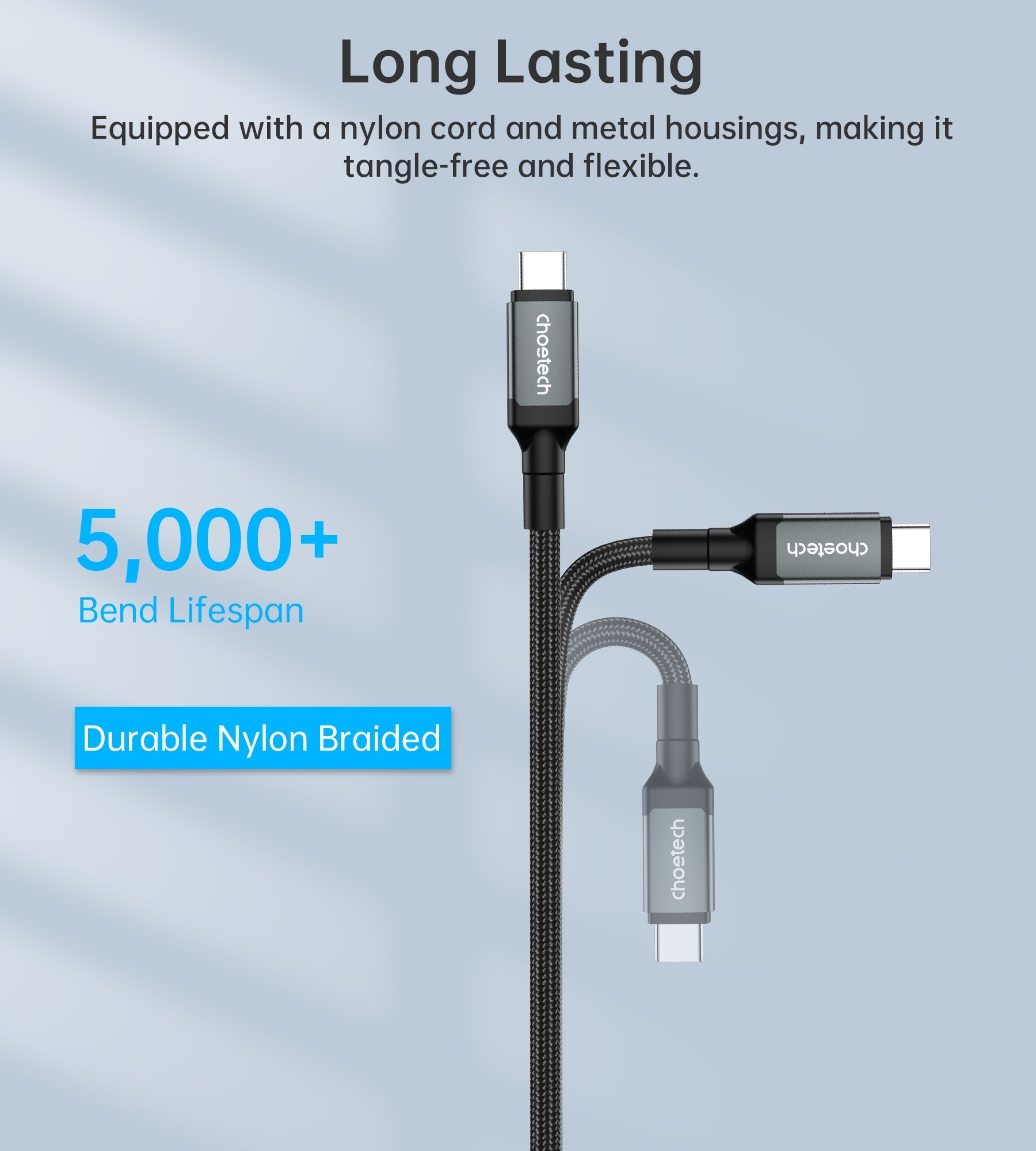 CHOETECH XCC-1042 Gen3.0 USB4.0 with 8K @ 60hz Video & Audio 240W USB-C to C Braided Cable 2M