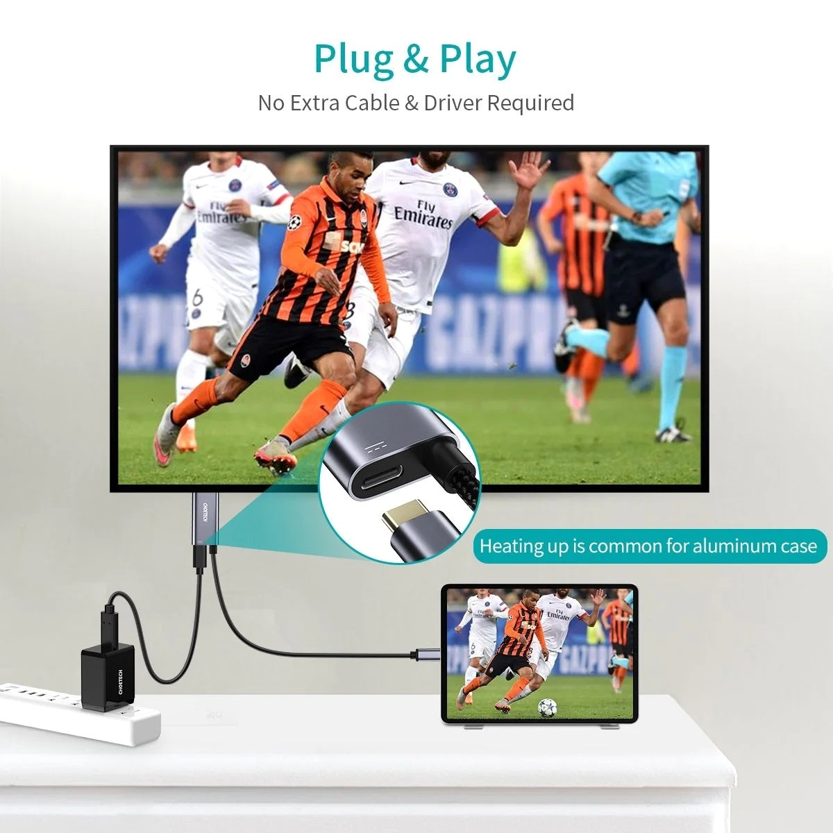 TVs & Accessories: CHOETECH XCH-M180-GY-V2 Unidirectional Adapter USB-C (male) to HDMI 4K 60Hz (male) + PD100W Power Delivery 1.8M