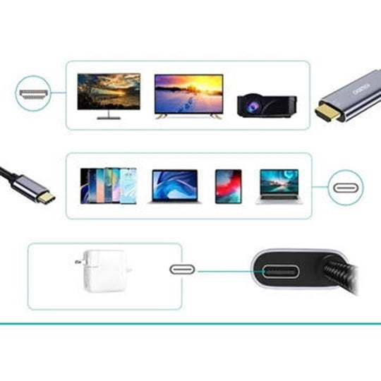 TVs & Accessories: CHOETECH XCH-M180-GY-V2 Unidirectional Adapter USB-C (male) to HDMI 4K 60Hz (male) + PD100W Power Delivery 1.8M