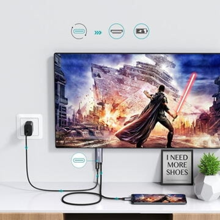 TVs & Accessories: CHOETECH XCH-M180-GY-V2 Unidirectional Adapter USB-C (male) to HDMI 4K 60Hz (male) + PD100W Power Delivery 1.8M