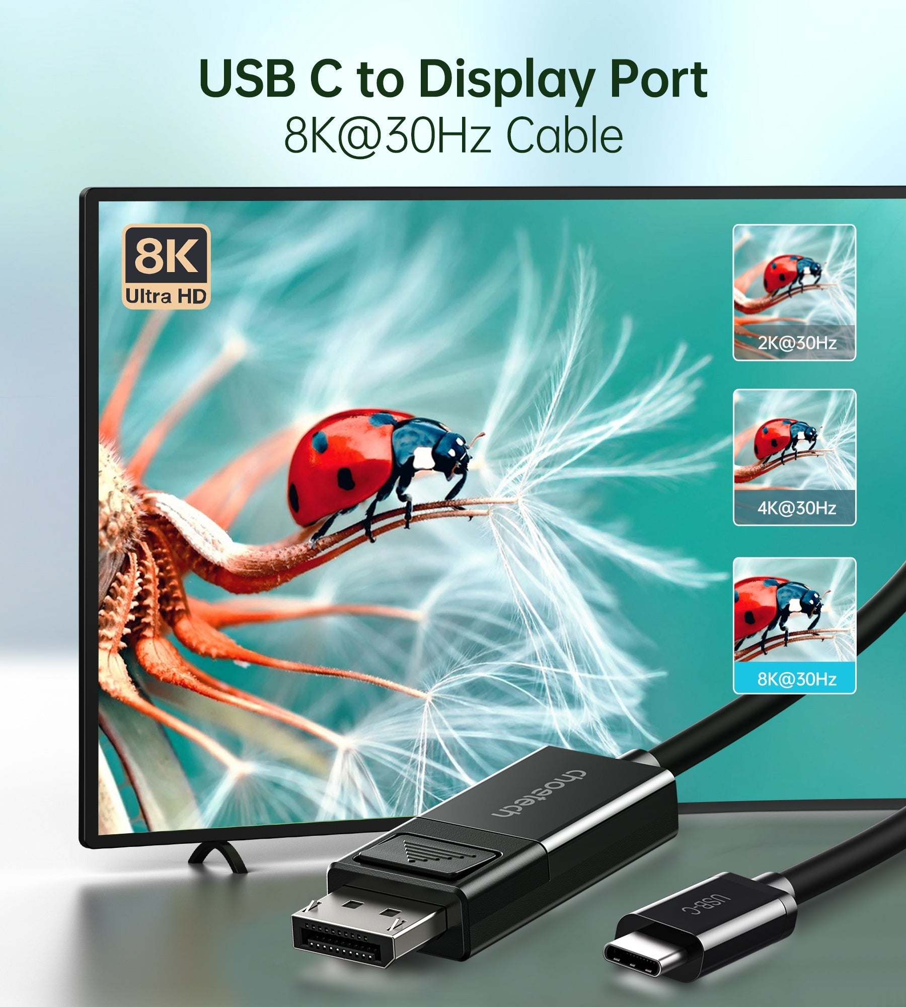 TVs & Accessories: CHOETECH XCP-1803 USB-C To DisplayPort Cable 8K@30Hz 1.8M Two-Way