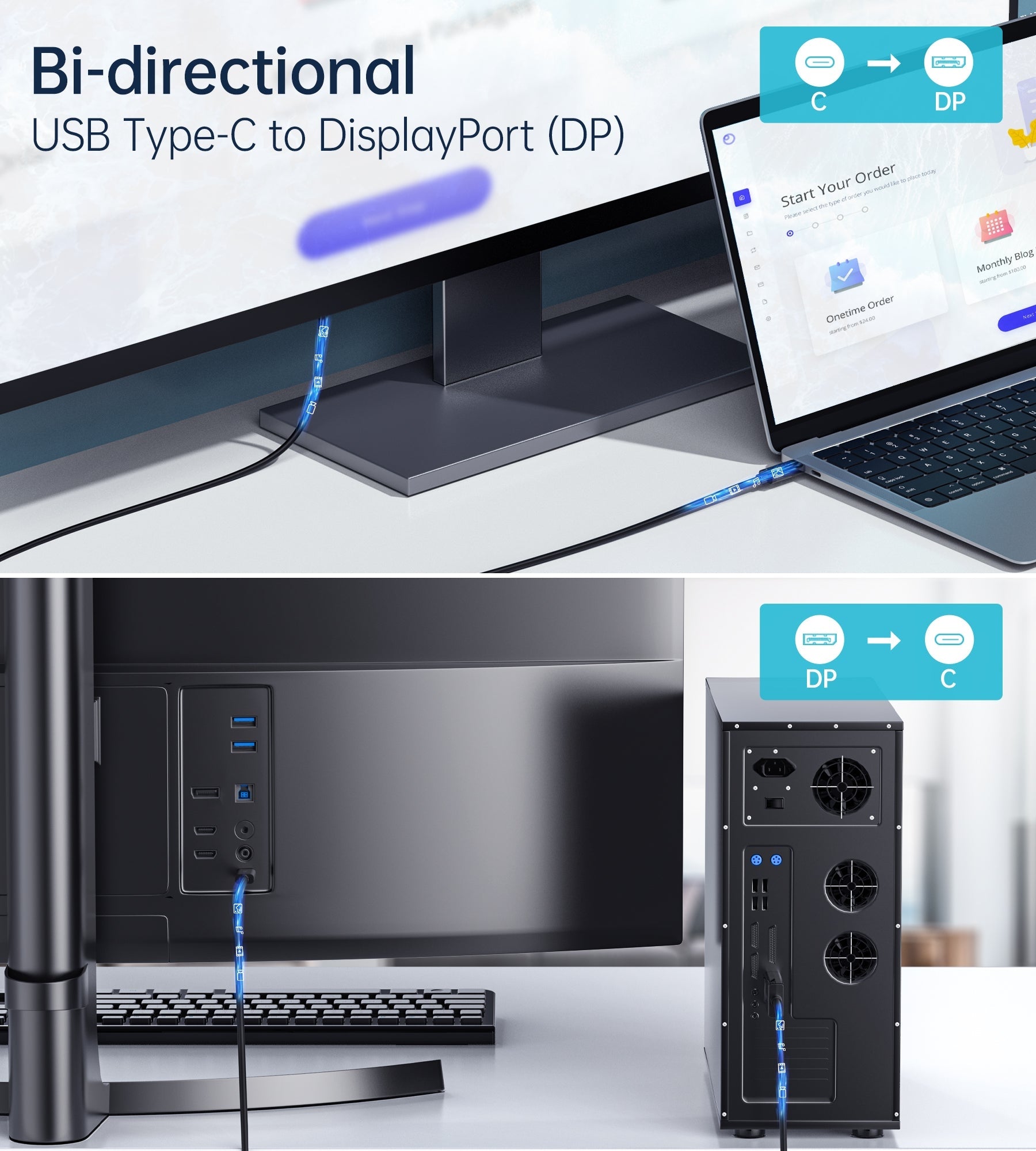 TVs & Accessories: CHOETECH XCP-1803 USB-C To DisplayPort Cable 8K@30Hz 1.8M Two-Way