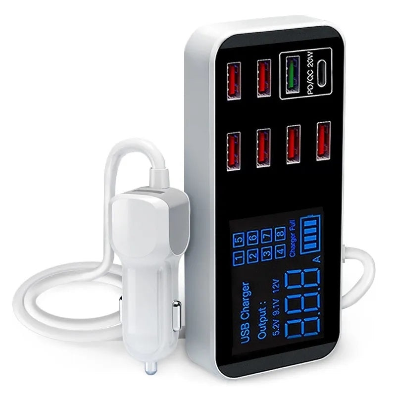 Computer Cables & Adapters: 8-Port PD+QC3.0 Car Charger with LED Display