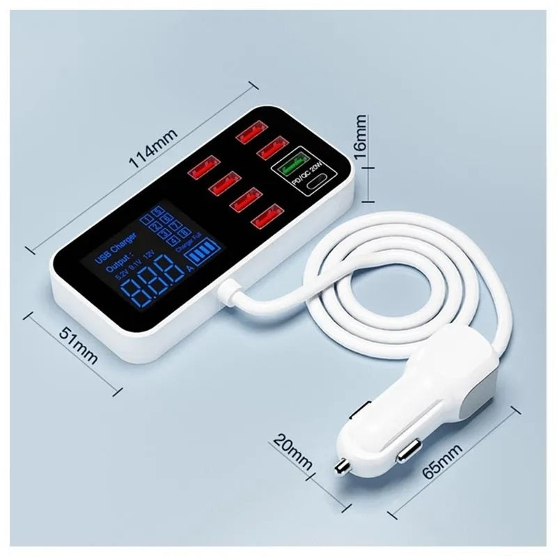 Computer Cables & Adapters: 8-Port PD+QC3.0 Car Charger with LED Display